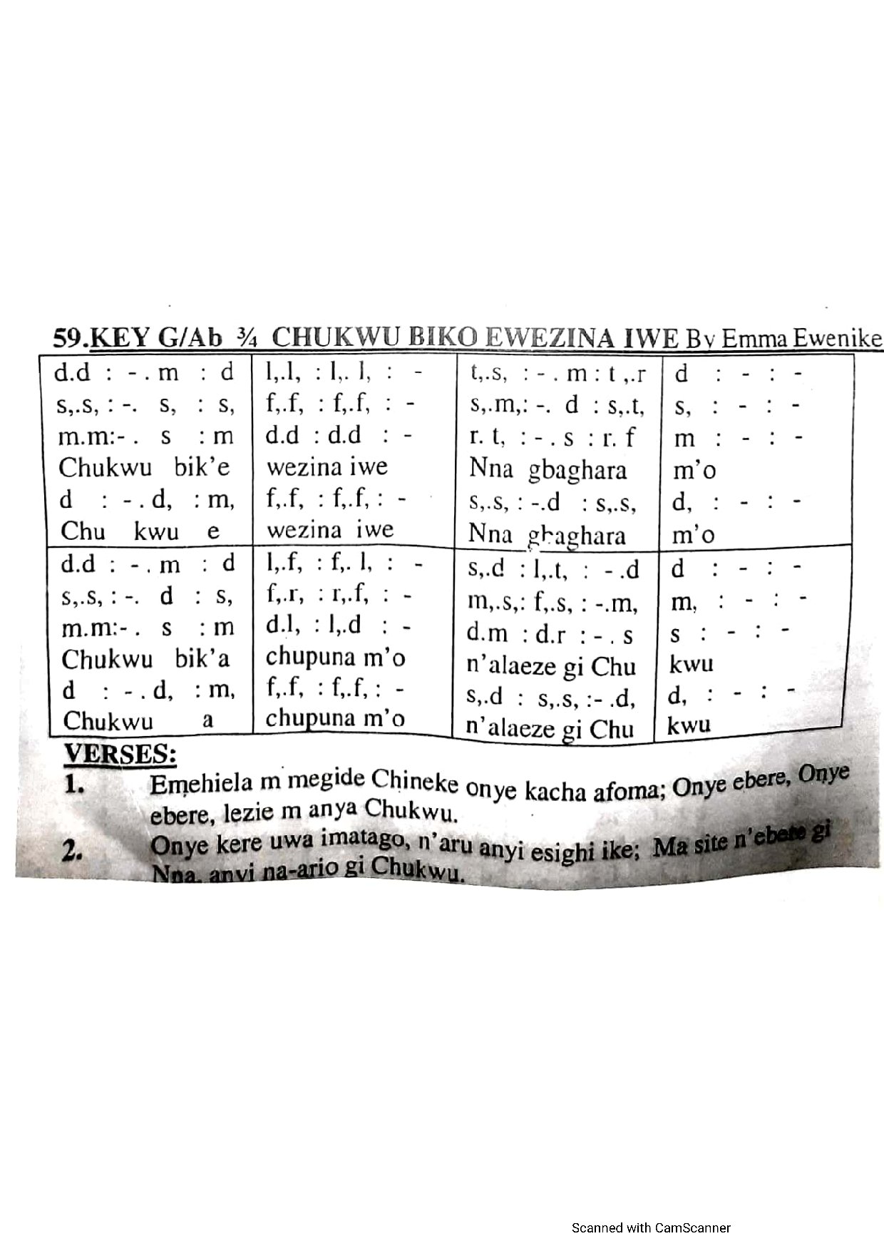 Chukwu Biko Ewezina Iwe ~ Emma Ewenike - Download Choir Script PDF