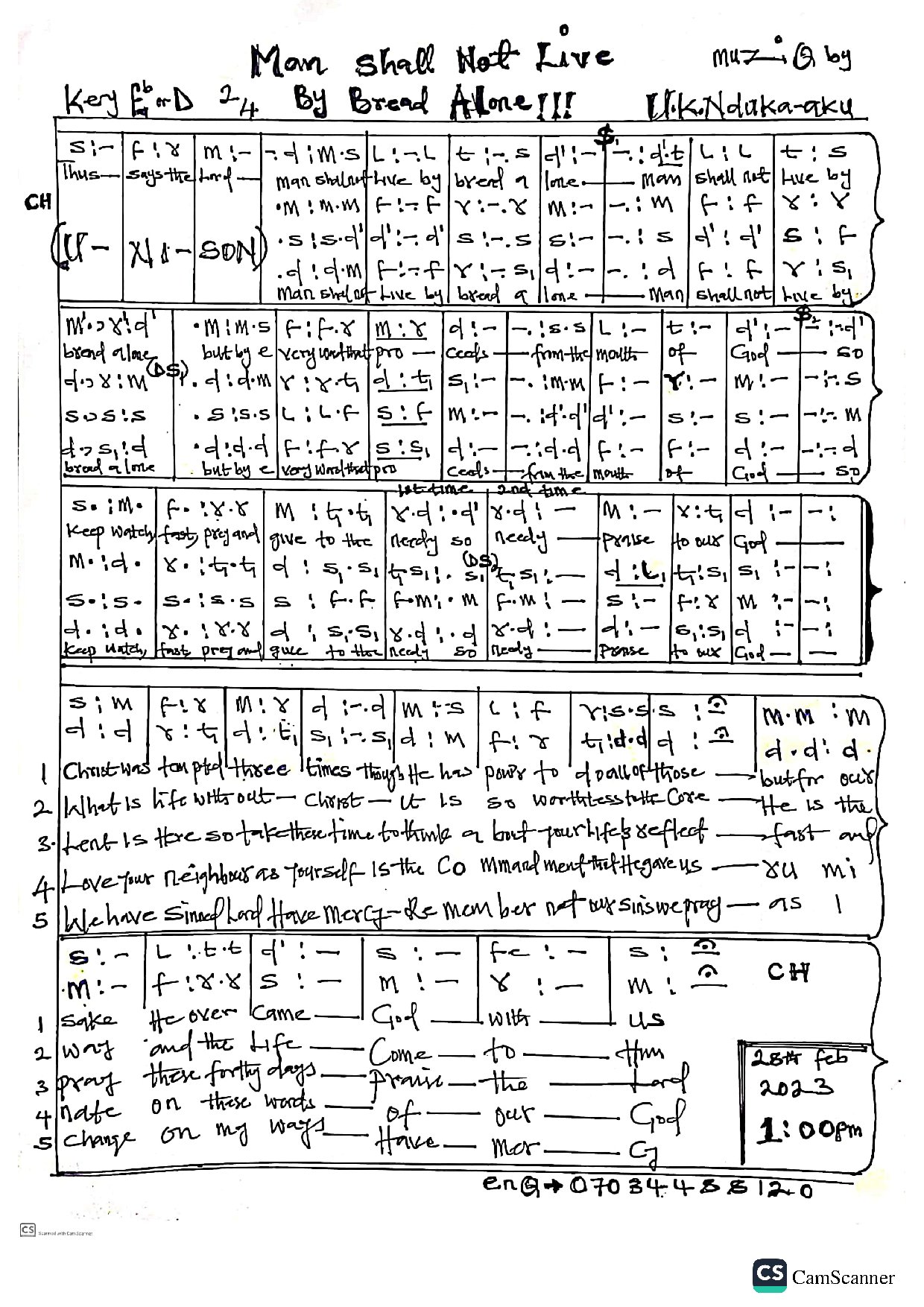 Man Shall Not Live By Bread Alone By Ndk - Download Choir Script PDF