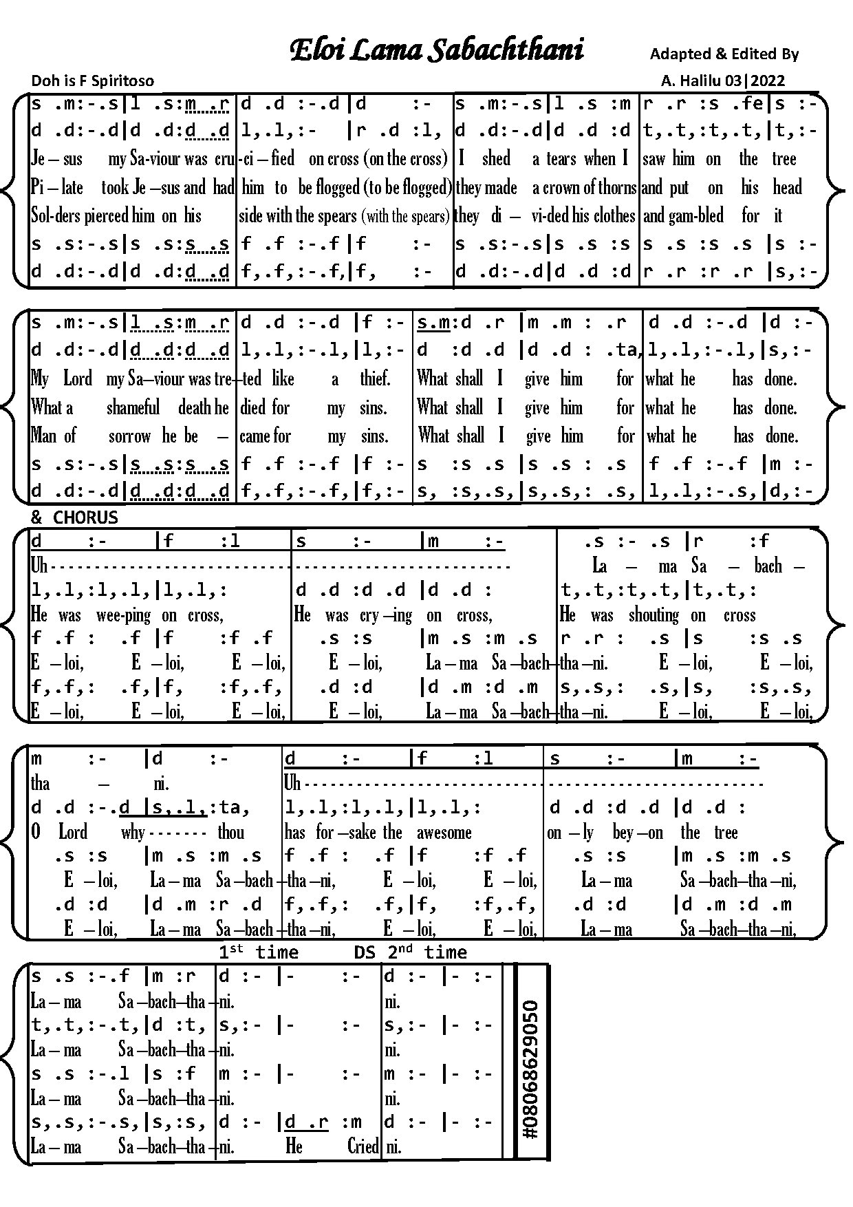 Eloi Lama Sabachthani - Download Choir Script PDF