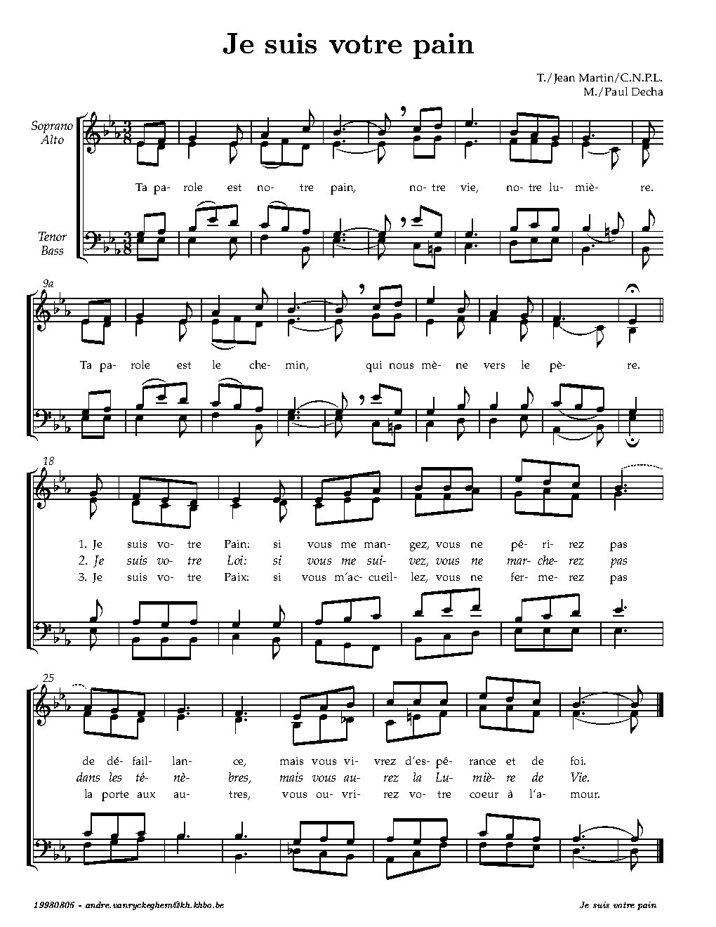 Je suis votre pain - Choir Script PDF Thumbnail