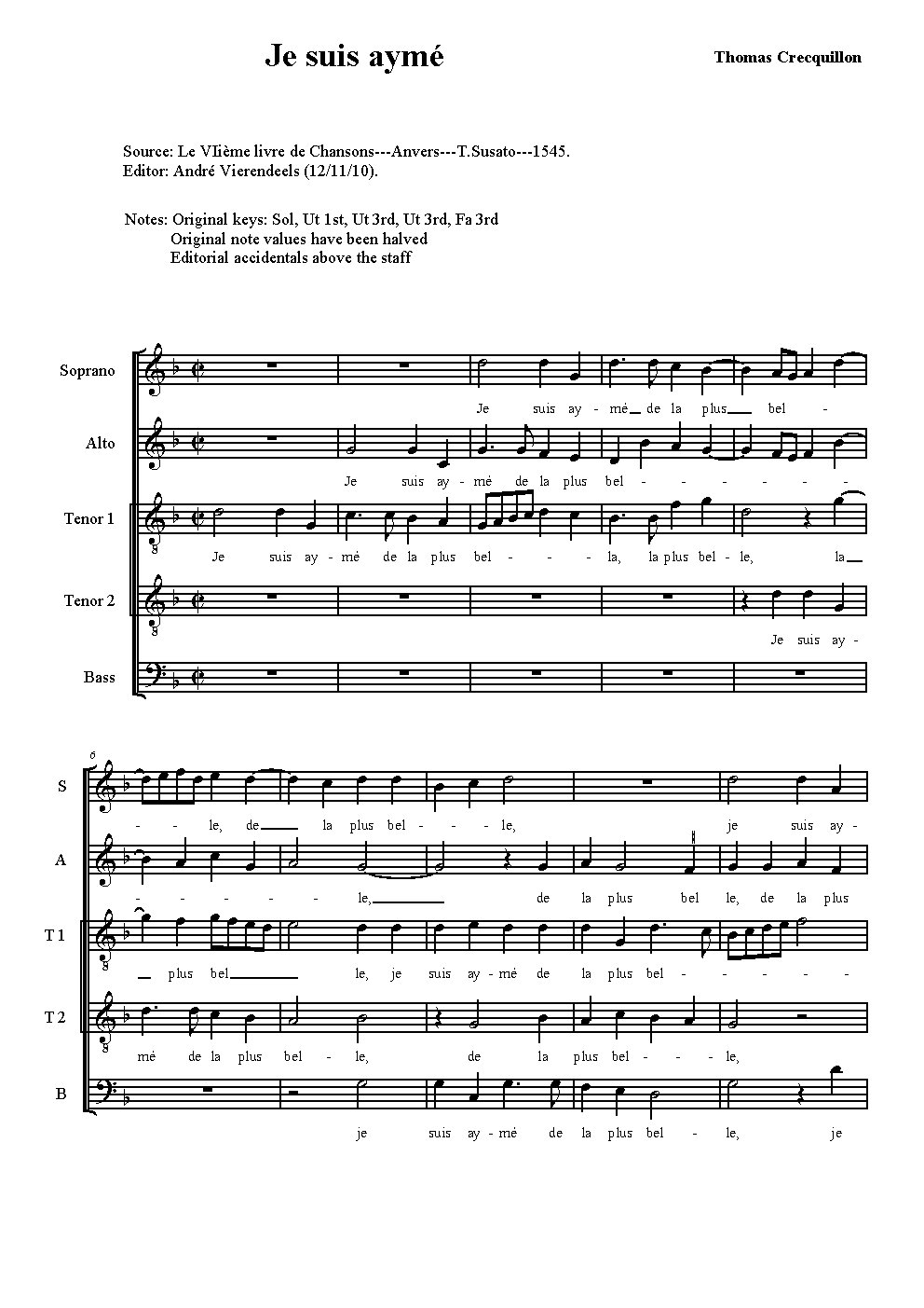 Je suis aymé de la plus belle - Choir Script PDF Thumbnail