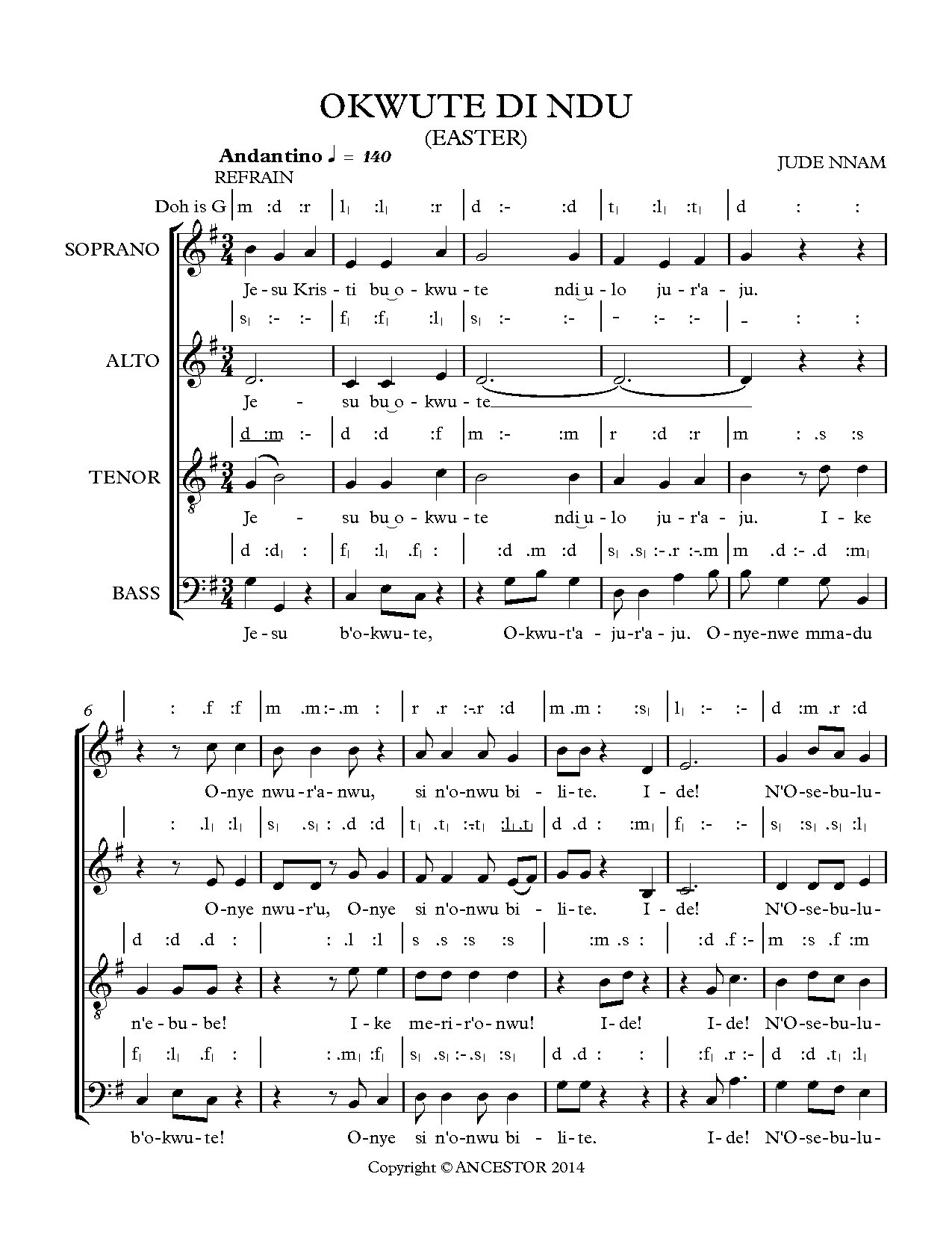 Okwute Di Ndu (easter) - Download Choir Script PDF