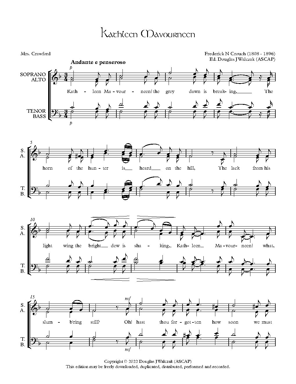 Kathleen Mavourneen - Choir Script PDF Thumbnail