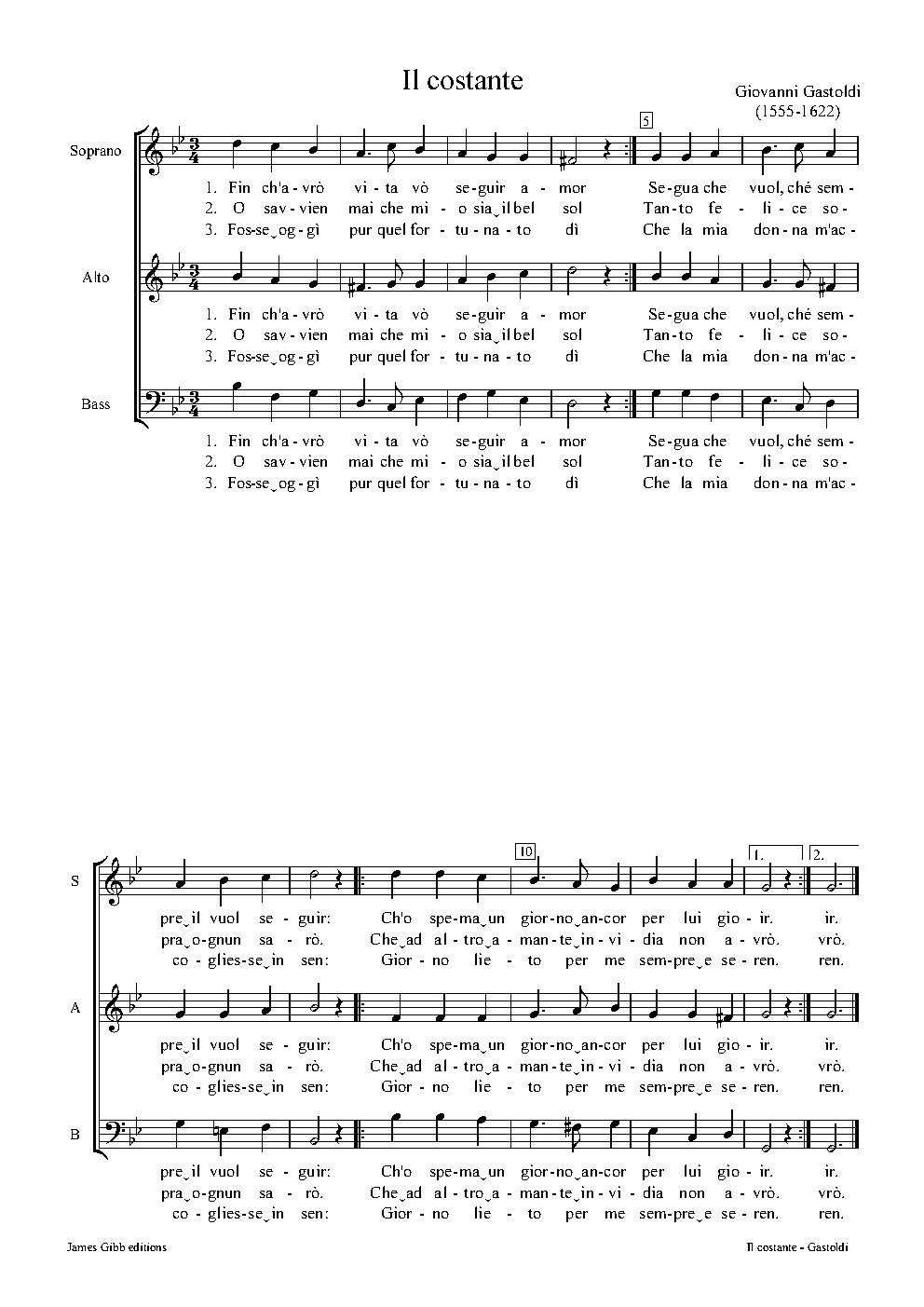 Il Costante (Fin ch'avrò vita vò) - Choir Script PDF Thumbnail