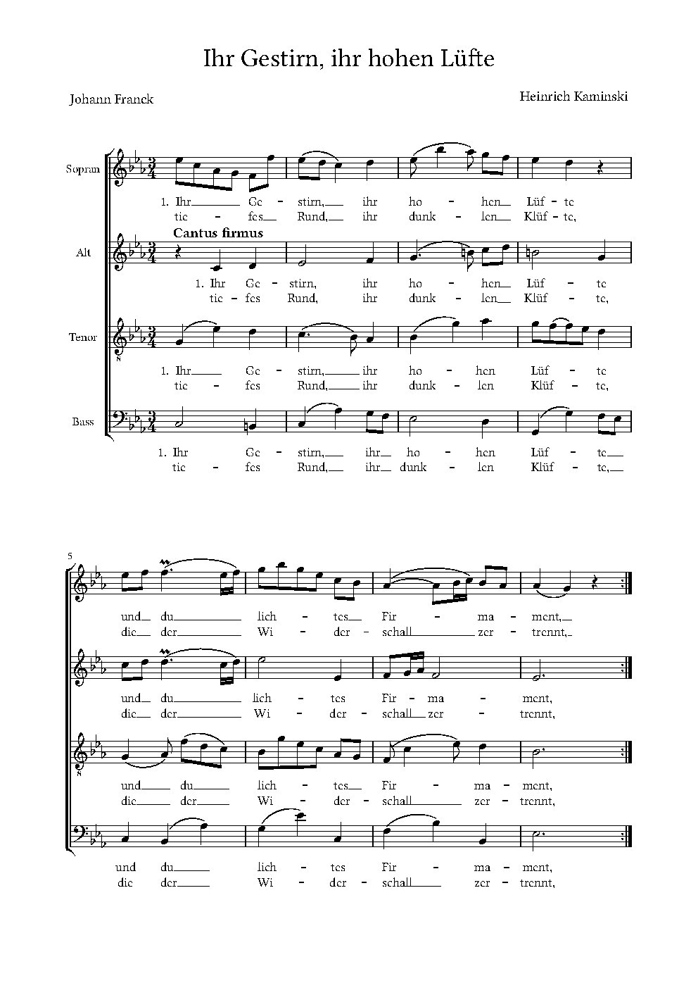 Ihr Gestirn, ihr hohen Lüfte|Sechs Choräle für vierstimmigen gem. Chor a capella