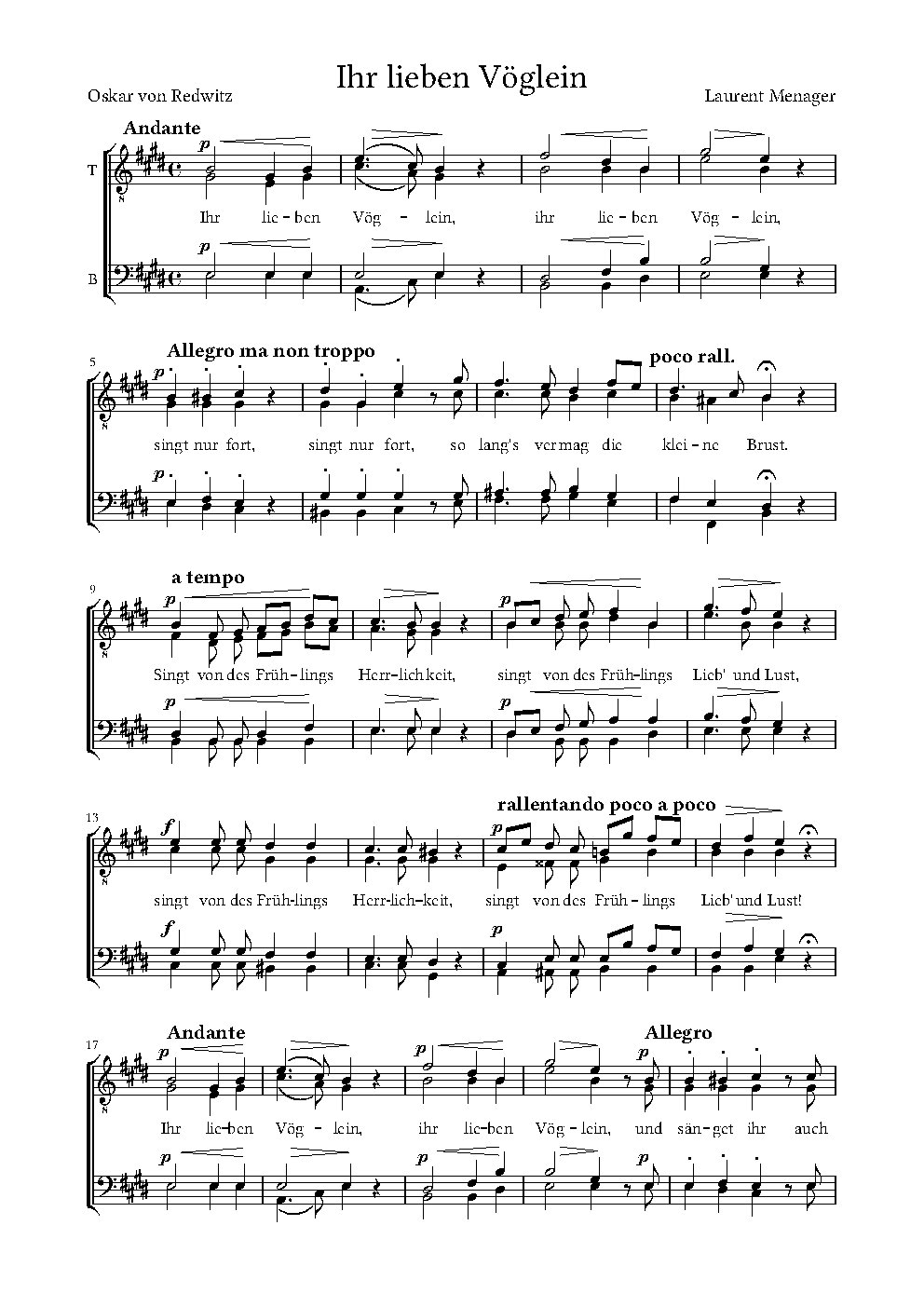 Ihr lieben Vöglein - Choir Script PDF Thumbnail