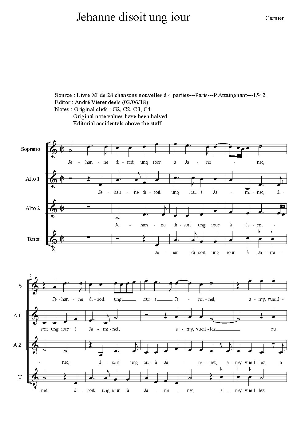 Jehanne disoit ung iour - Choir Script PDF Thumbnail