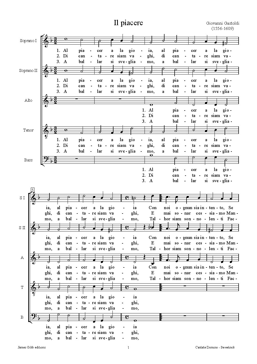 Il Piacere (Al piacer a la gioia) - Choir Script PDF Thumbnail