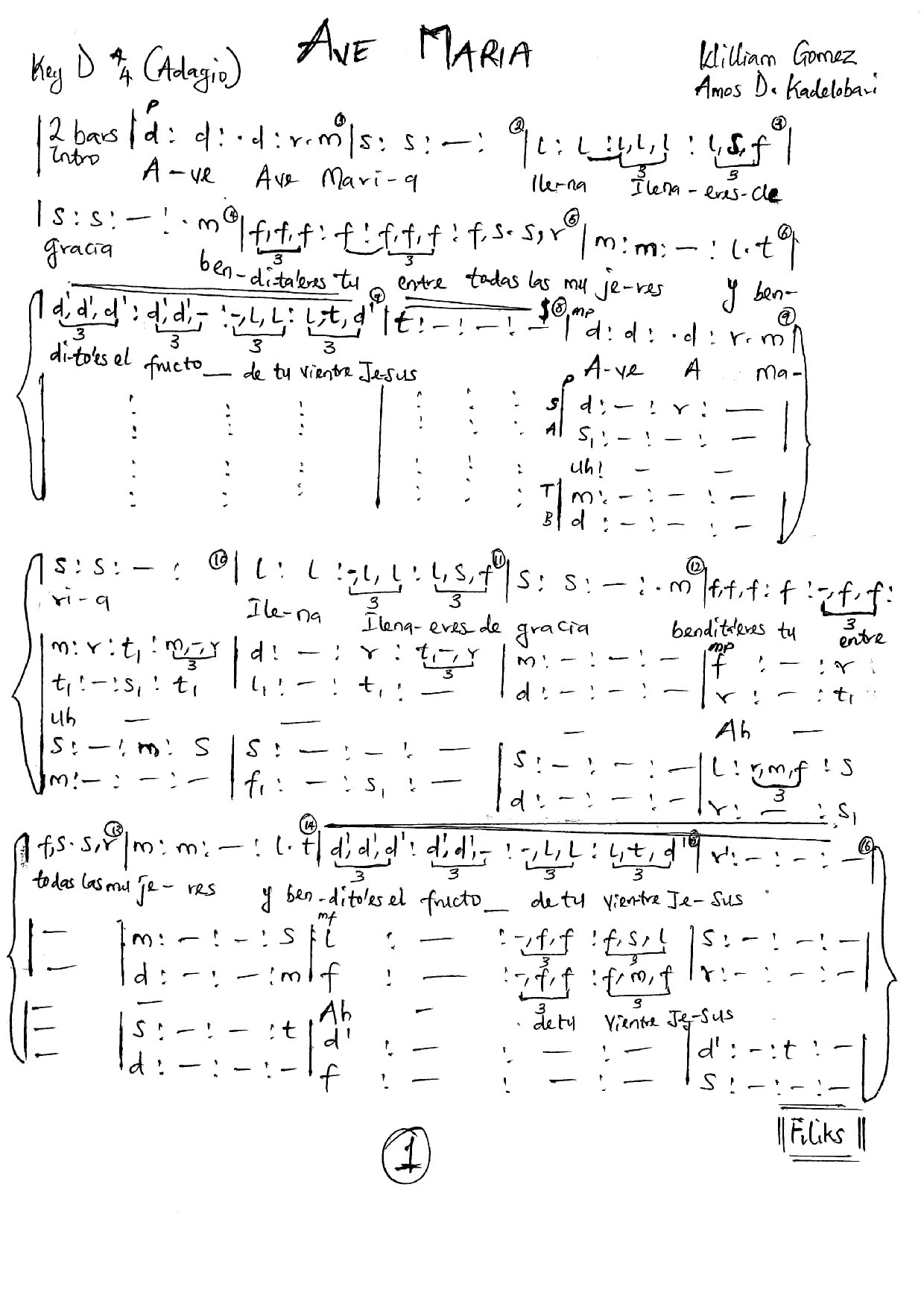 Ave Maria - William Gomez Arr. A. D. Kadelo