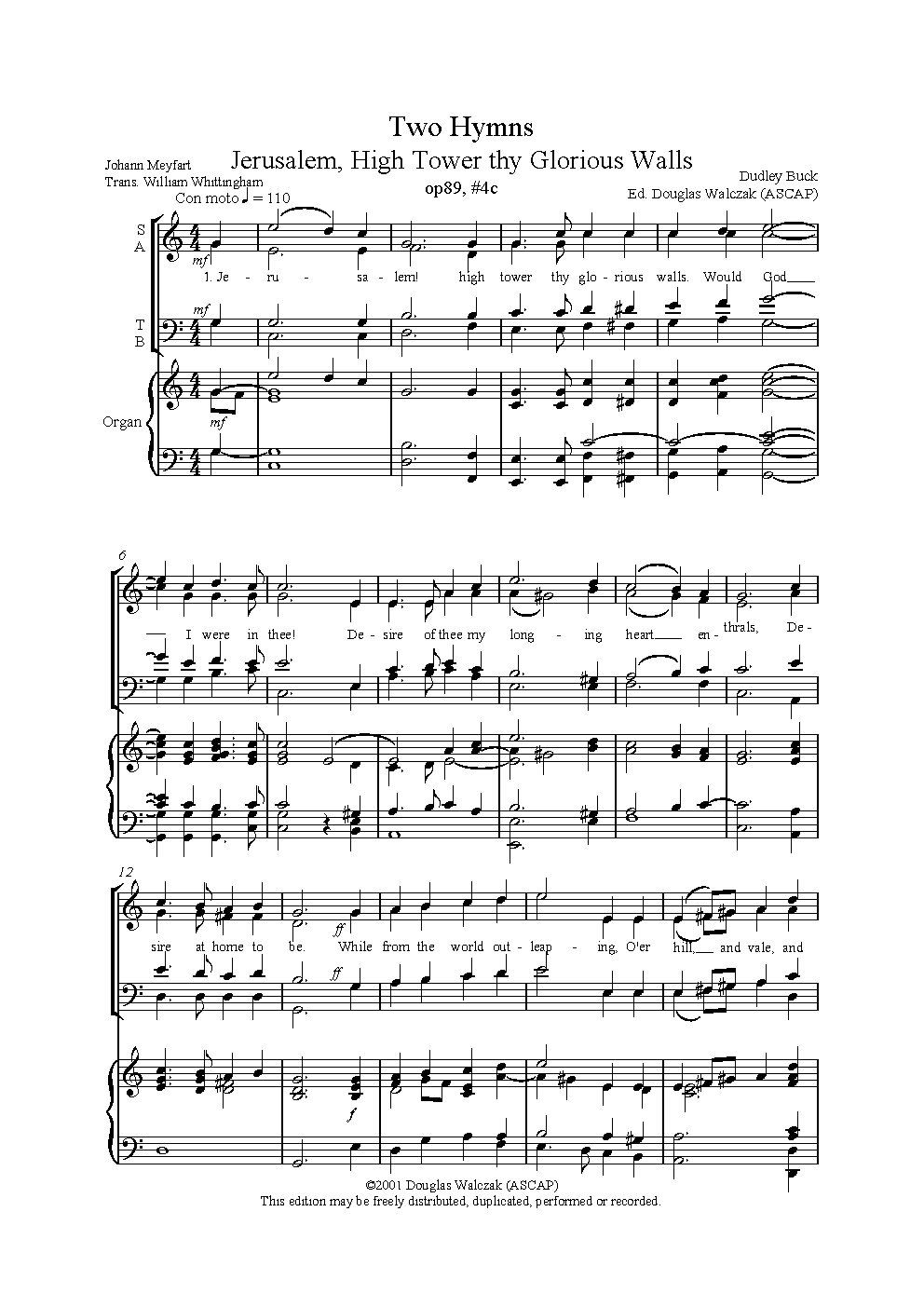 Jerusalem, High Tower Thy Glorious Walls, Op. 89, No. 4c