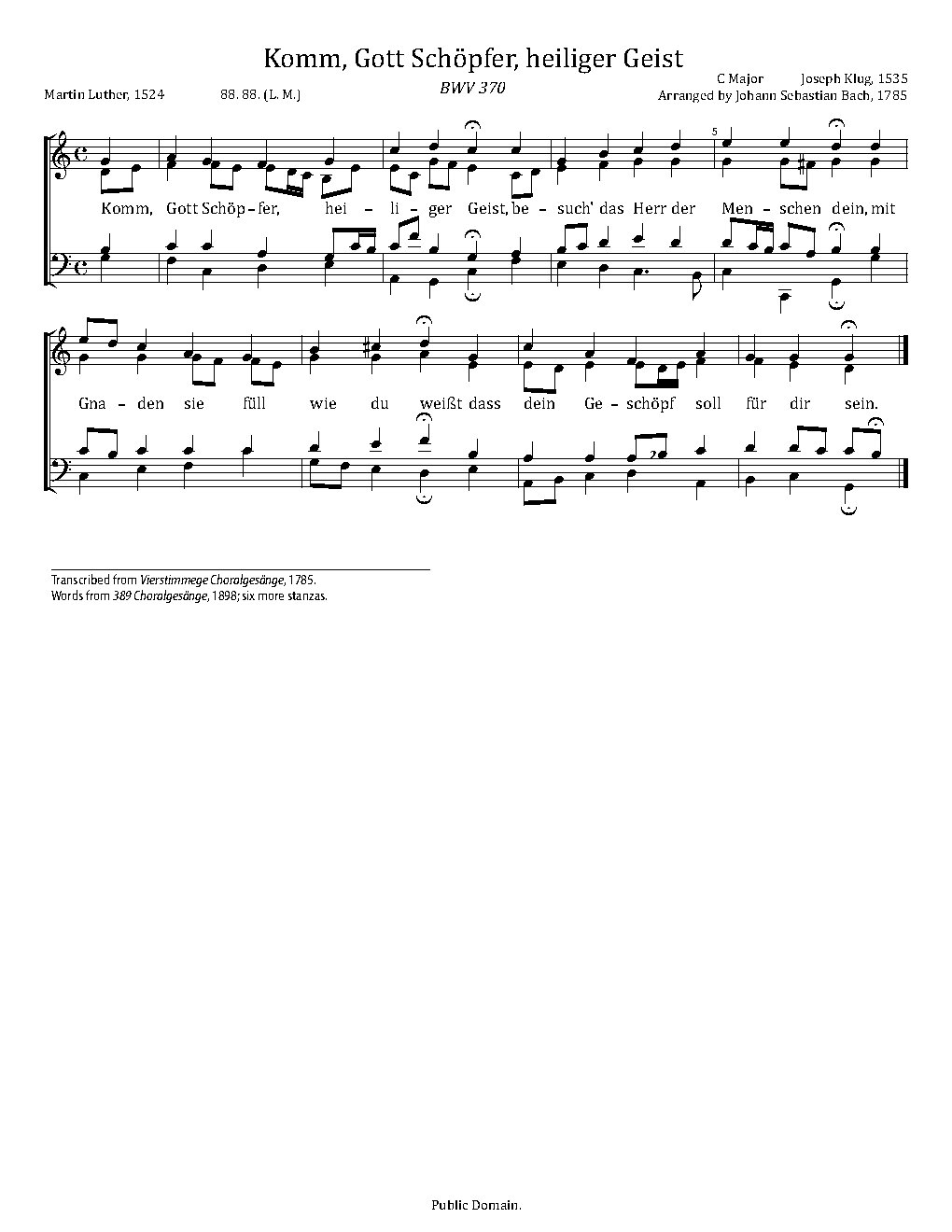 Komm, Gott Schöpfer - Choir Script PDF Thumbnail