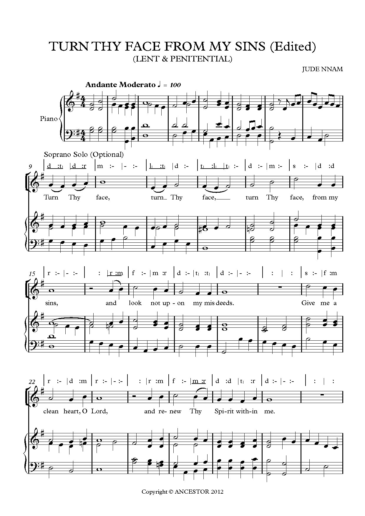 Turn Thy Face From My Sins (lent) - Download Choir Script PDF