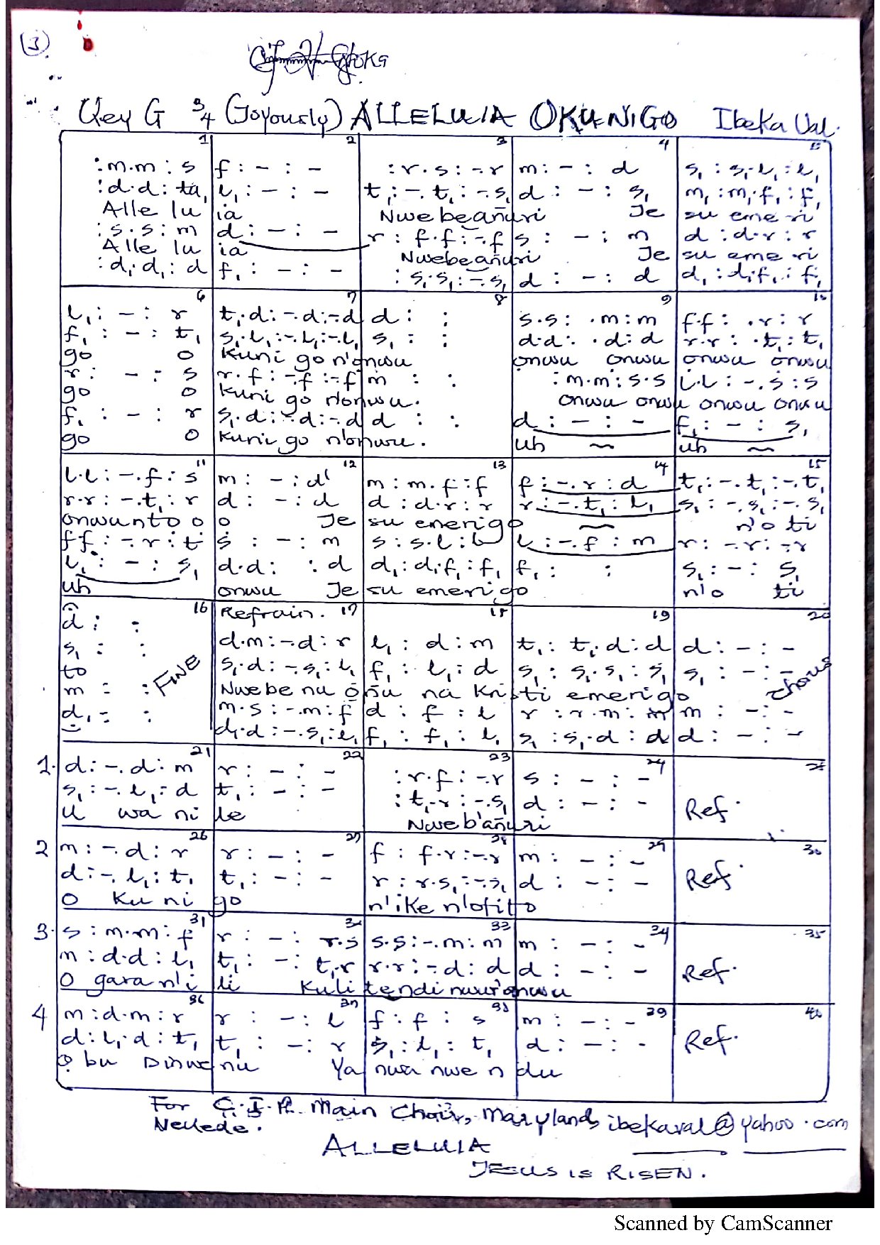 Alleluia Okunigo - Download Choir Script PDF