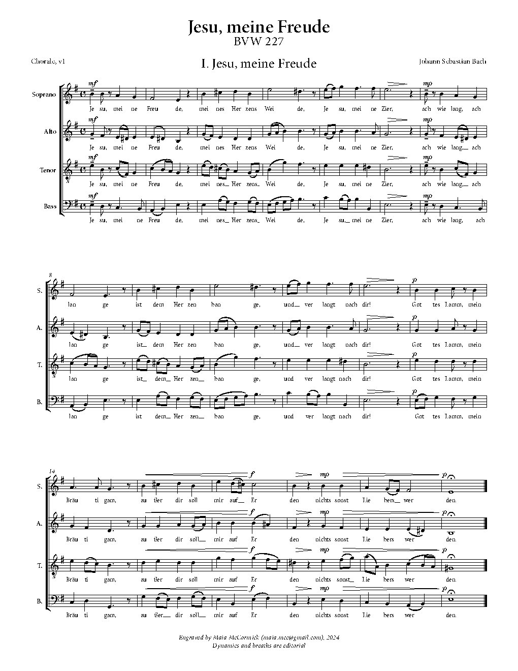 Jesu, meine Freude, BWV 227 - Choir Script PDF Thumbnail