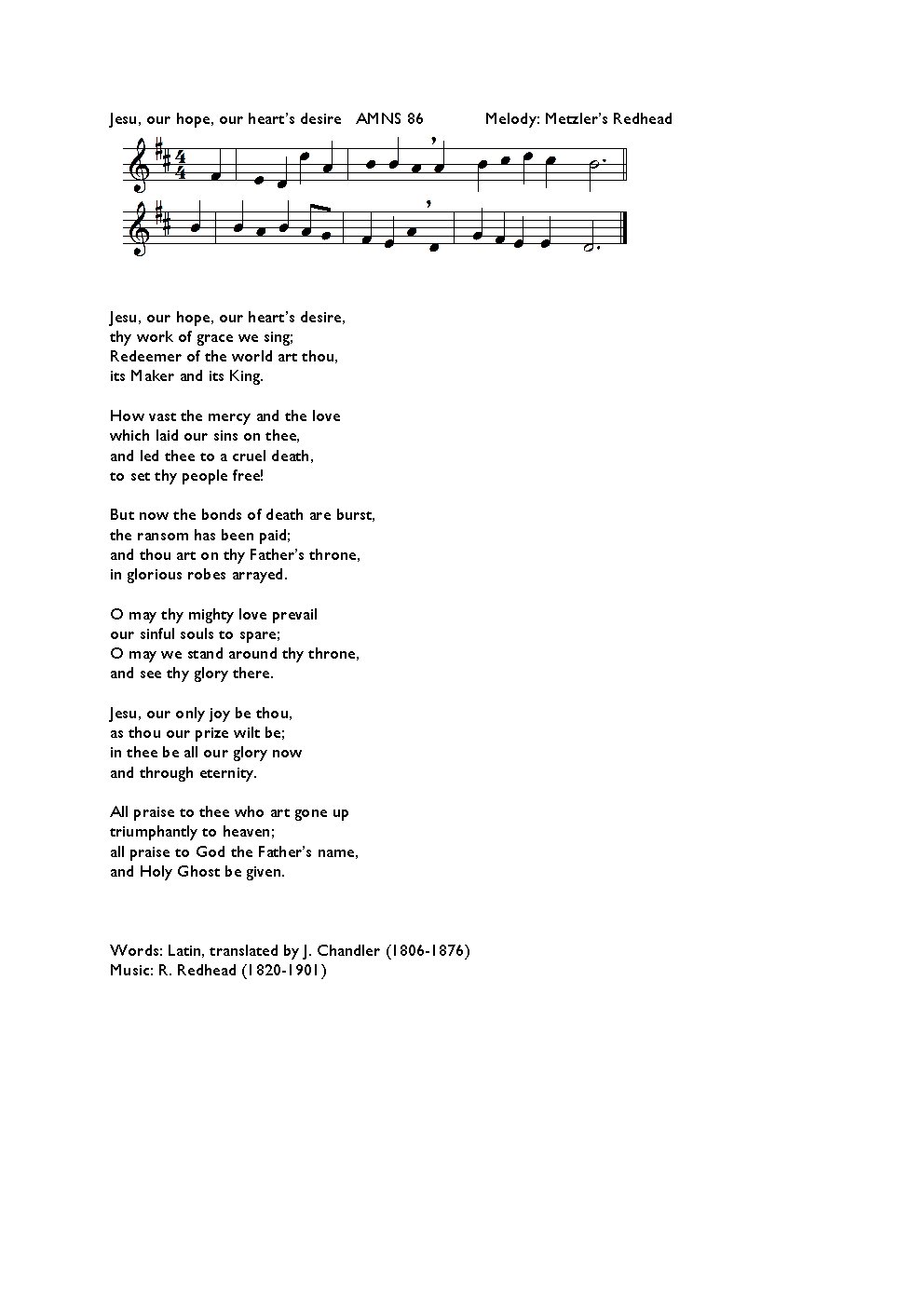 Jesu, our hope, our heart's desire