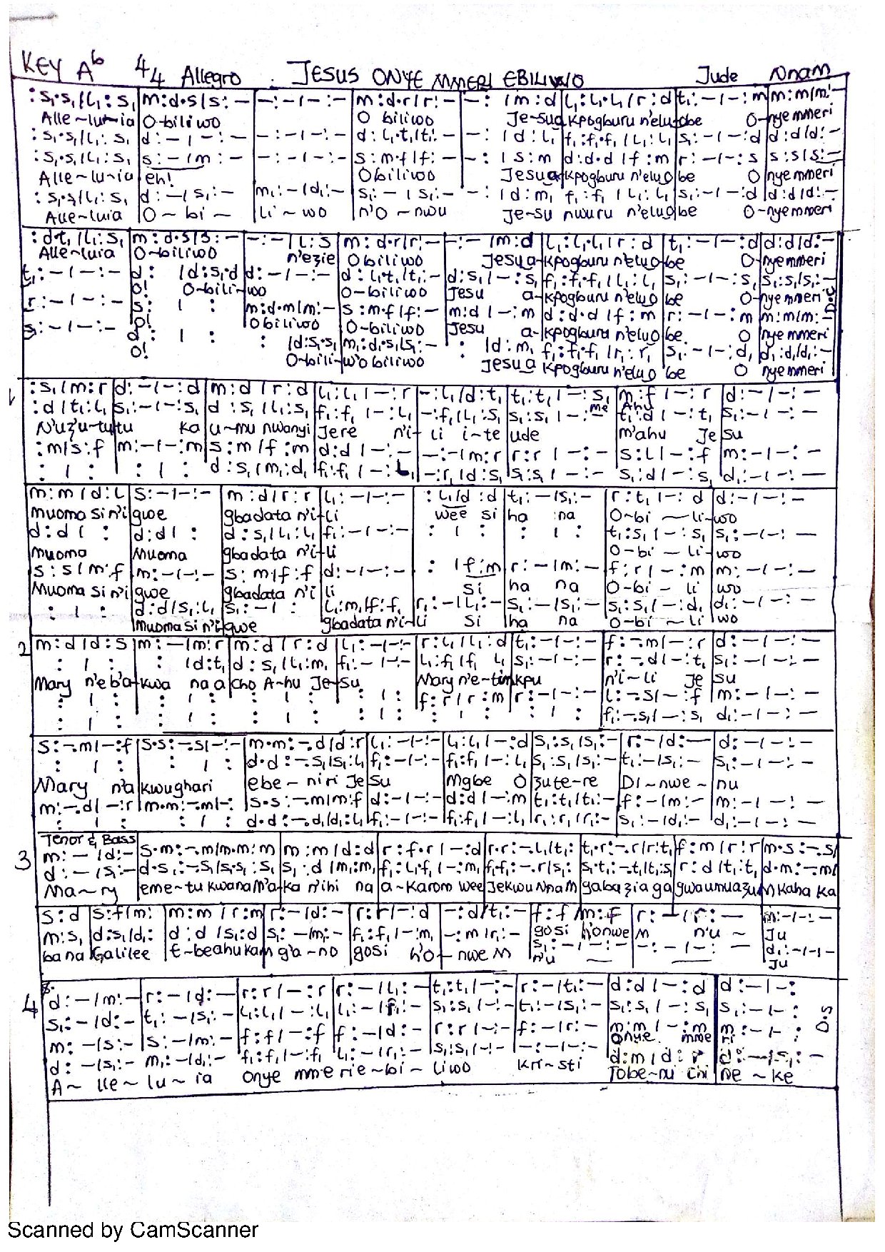Jesu Onye Mmeri Ebiliwo - Download Choir Script PDF