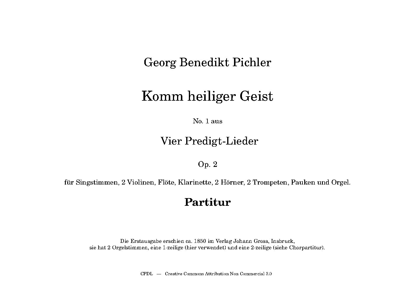 Komm heiliger Geist, Op.2 No.1 - Choir Script PDF Thumbnail