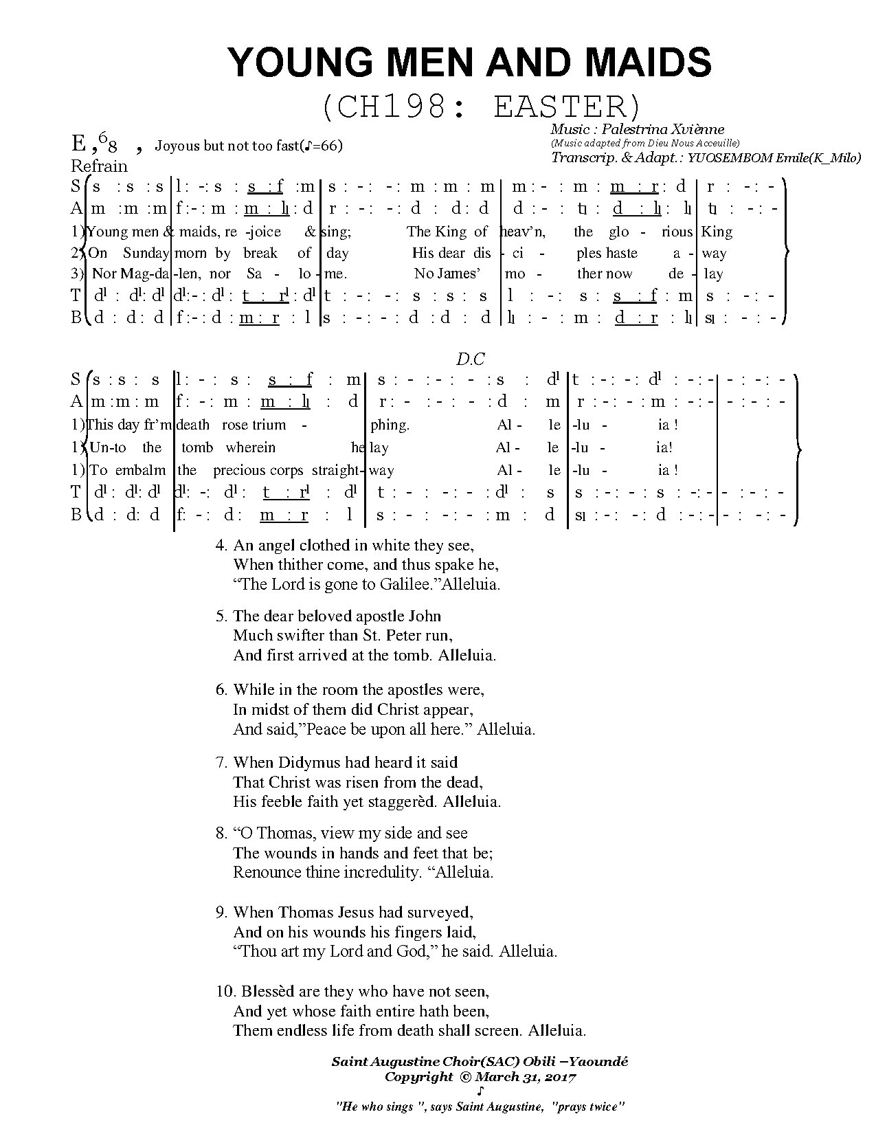 Young Men And Maids - Download Choir Script PDF