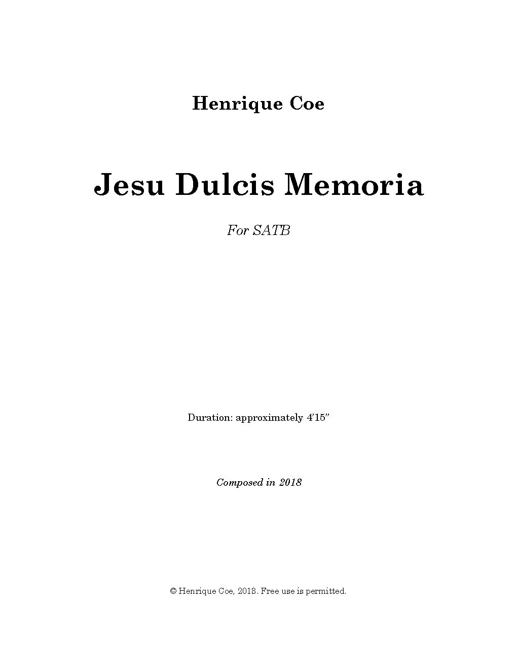 Jesu Dulcis Memoria - Choir Script PDF Thumbnail