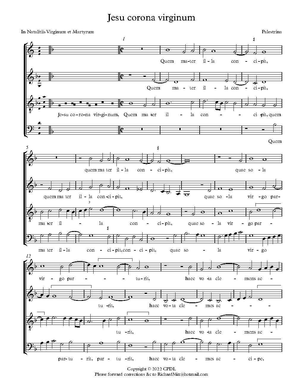 Jesu corona virginum I - Choir Script PDF Thumbnail