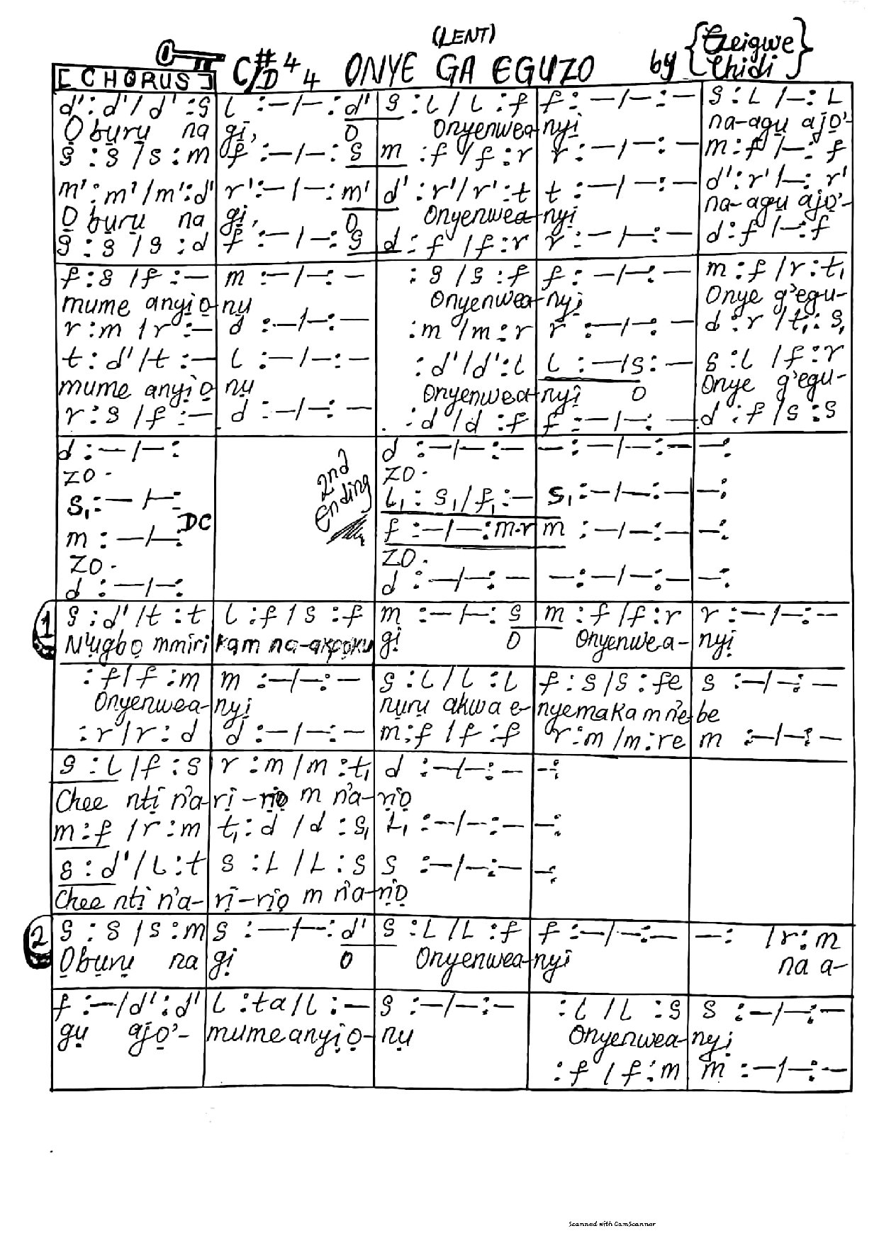 Onye Ga Eguzo - Download Choir Script PDF