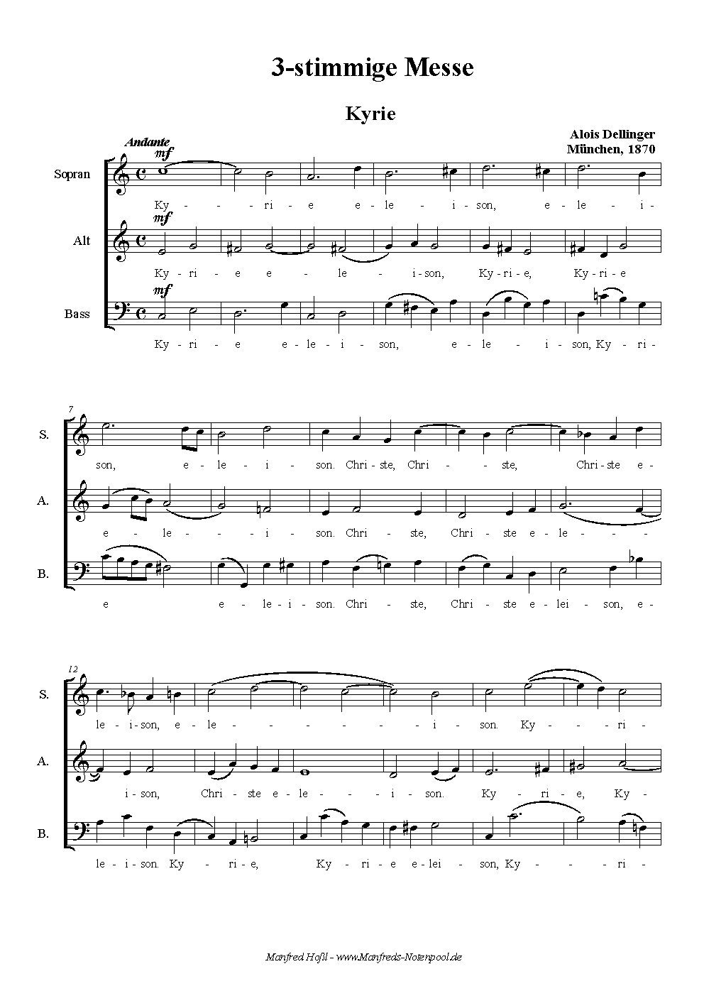 Kurze lateinische Messe in C: im leichtesten Style, für Sopran, Alt u. Baß (oblig.), Orgel ad libit., lediglich nur für Landchöre berechnet