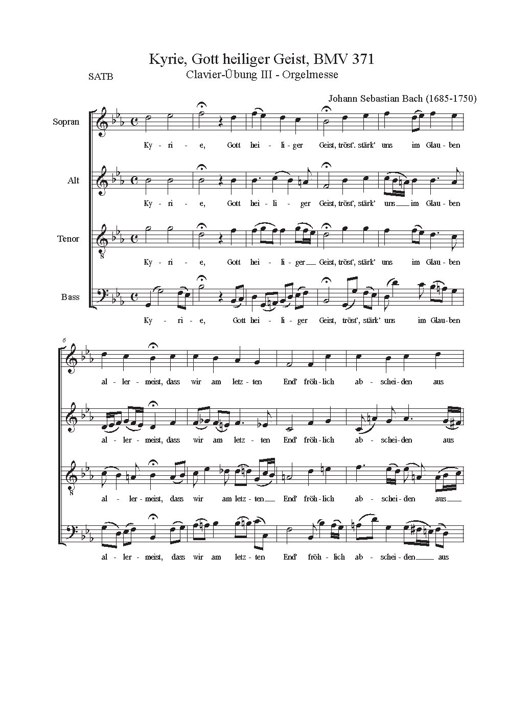 Kyrie, Gott heiliger Geist, BWV 371|{{NoCo|Chorals of the German Organ Mass (Clavier Übung III)