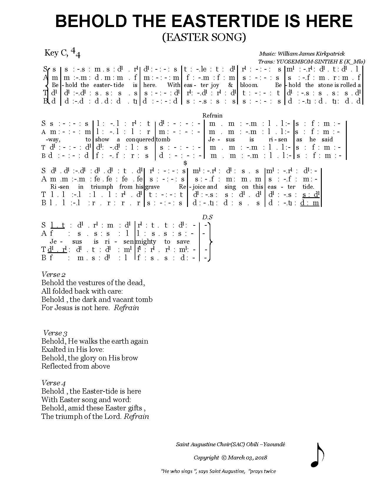 Behold The Eastertide Is Here - Download Choir Script PDF