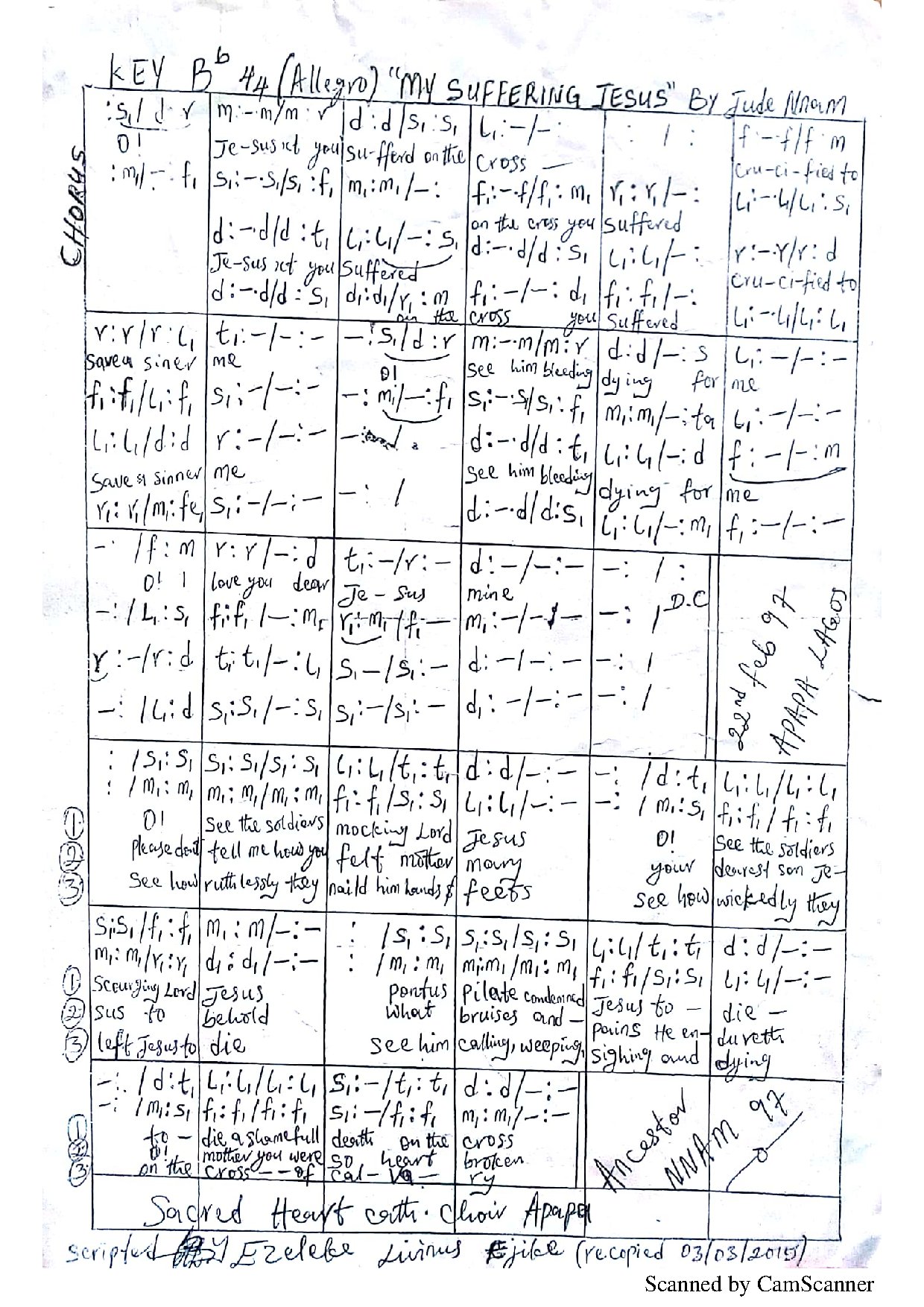 My Suffering Jesus ~ Jude Nnam - Download Choir Script PDF
