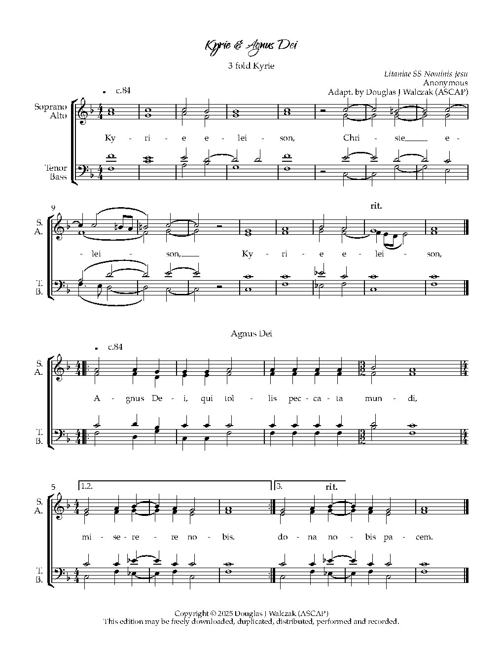 Kyrie & Agnus Dei SS Nominis Jesu - Choir Script PDF Thumbnail