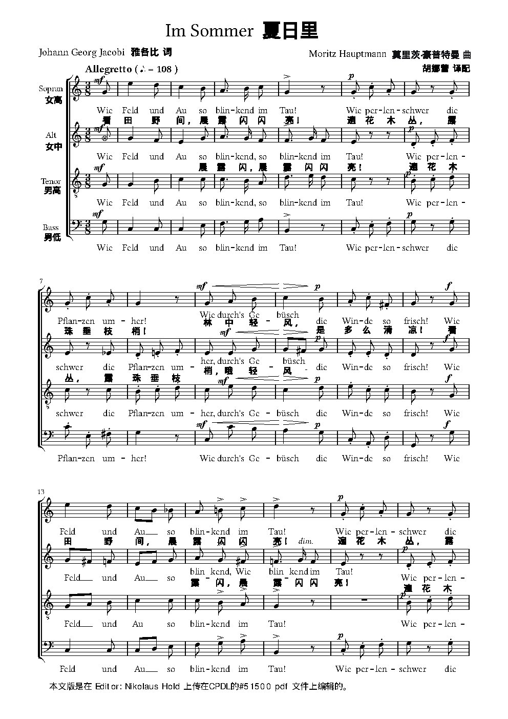 Im Sommer - Choir Script PDF Thumbnail