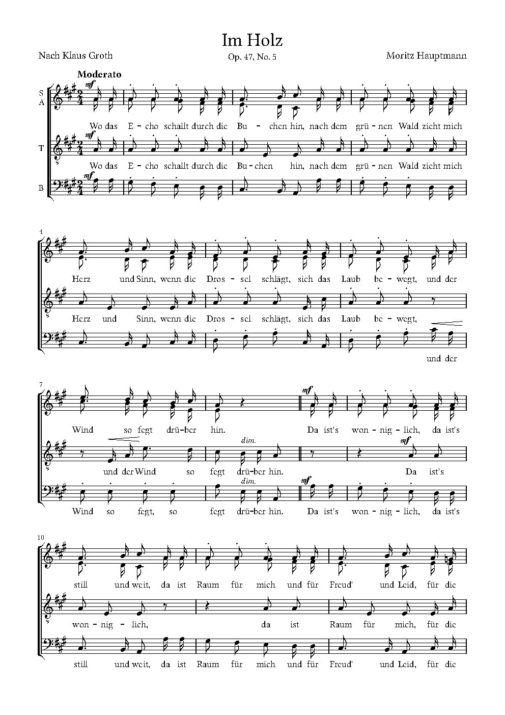 Im Holz|Sechs vierstimmige Lieder für Sopran, Alt, Tenor und Bass, Op. 47