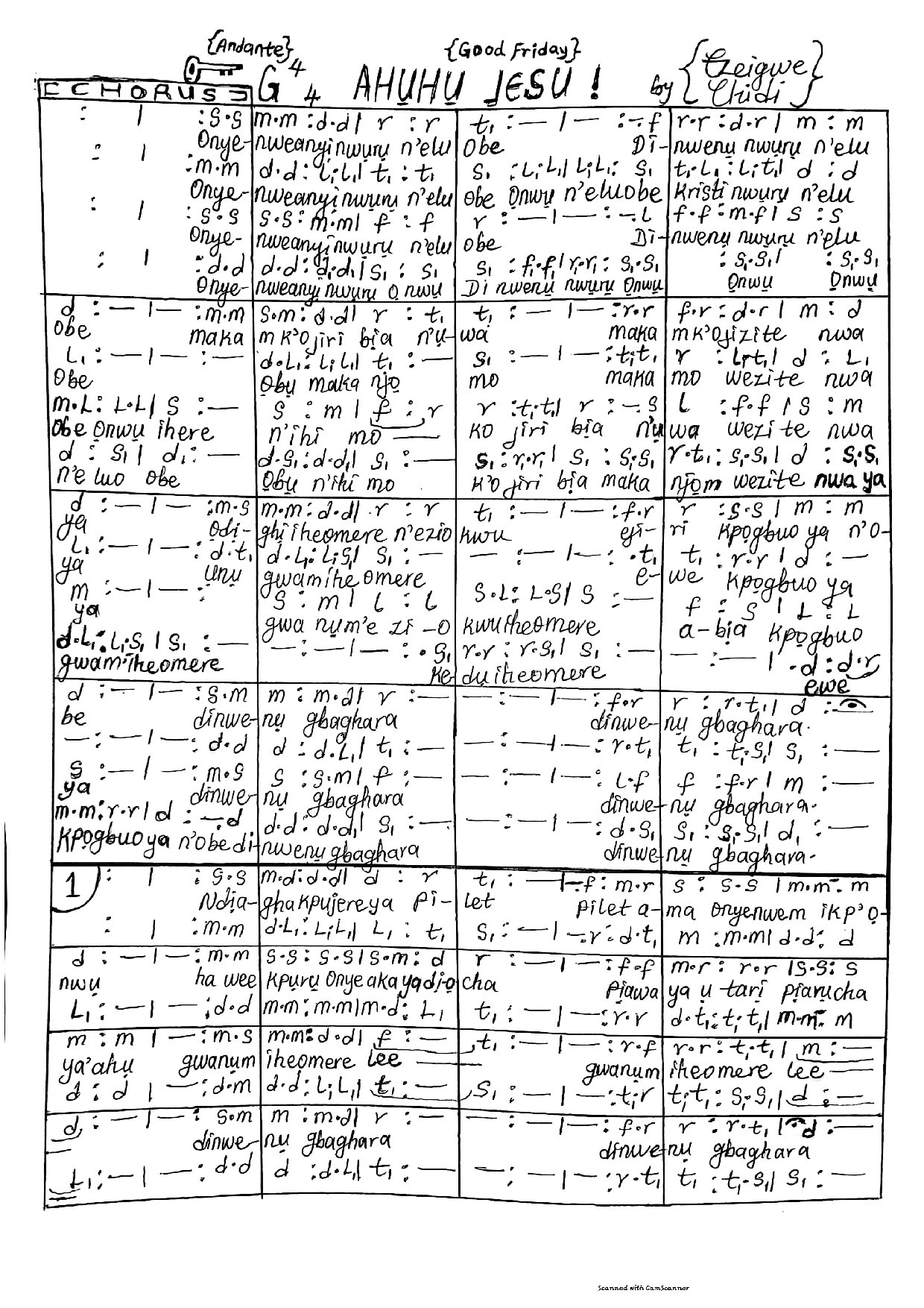 Ahuhu Jesu - Download Choir Script PDF
