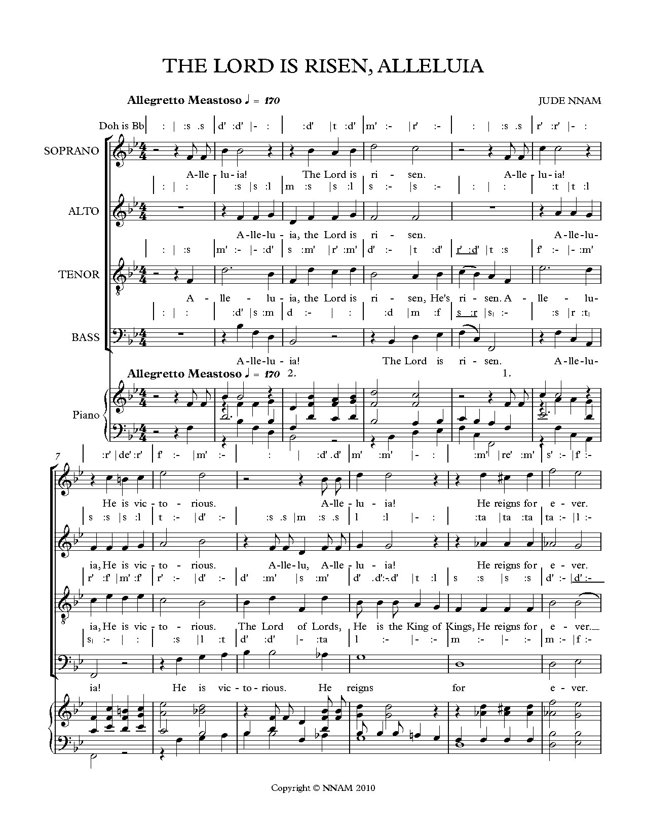 The Lord Is Risen, Alleluia (easter) - Download Choir Script PDF