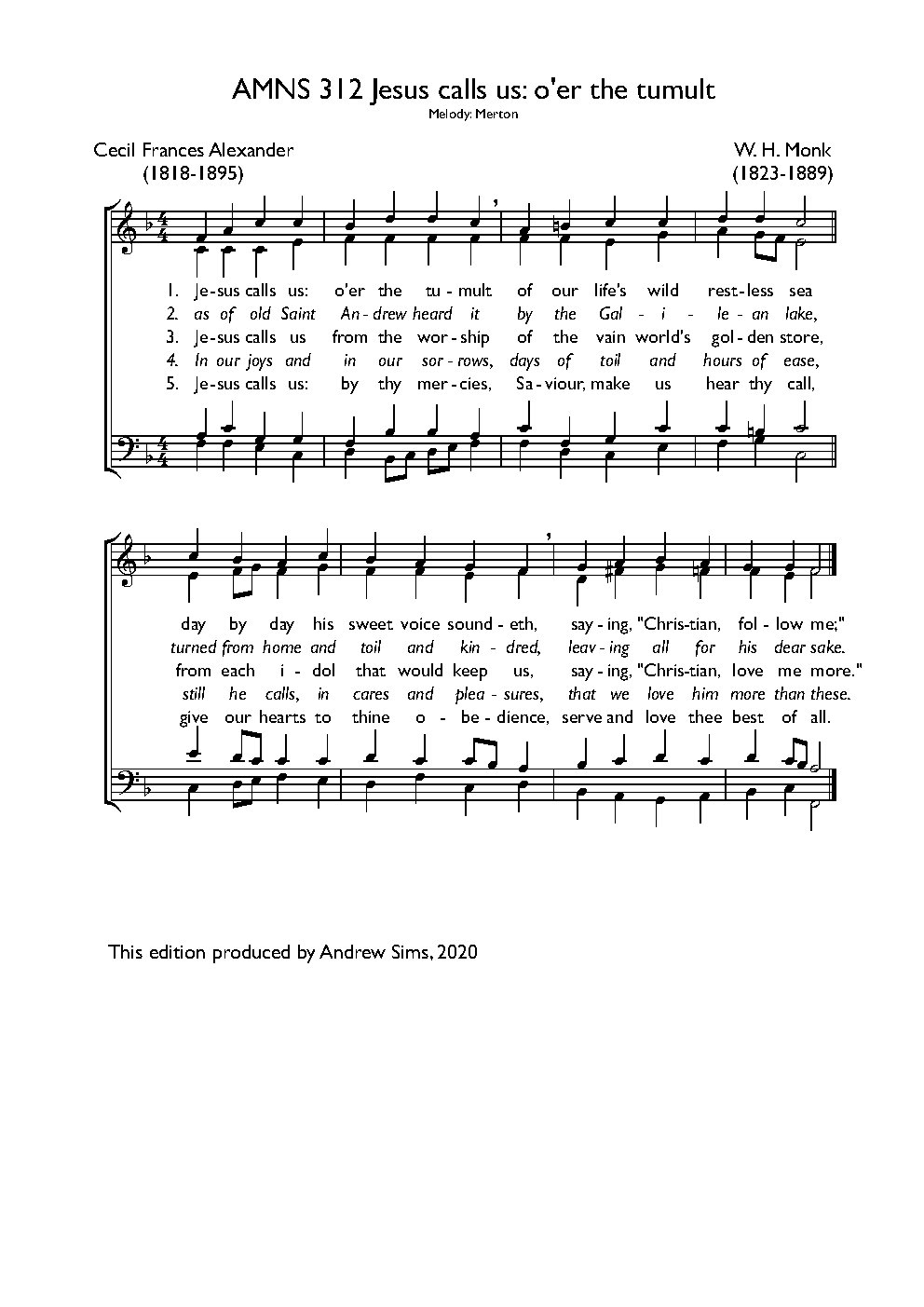 Jesus calls us, o'er the tumult