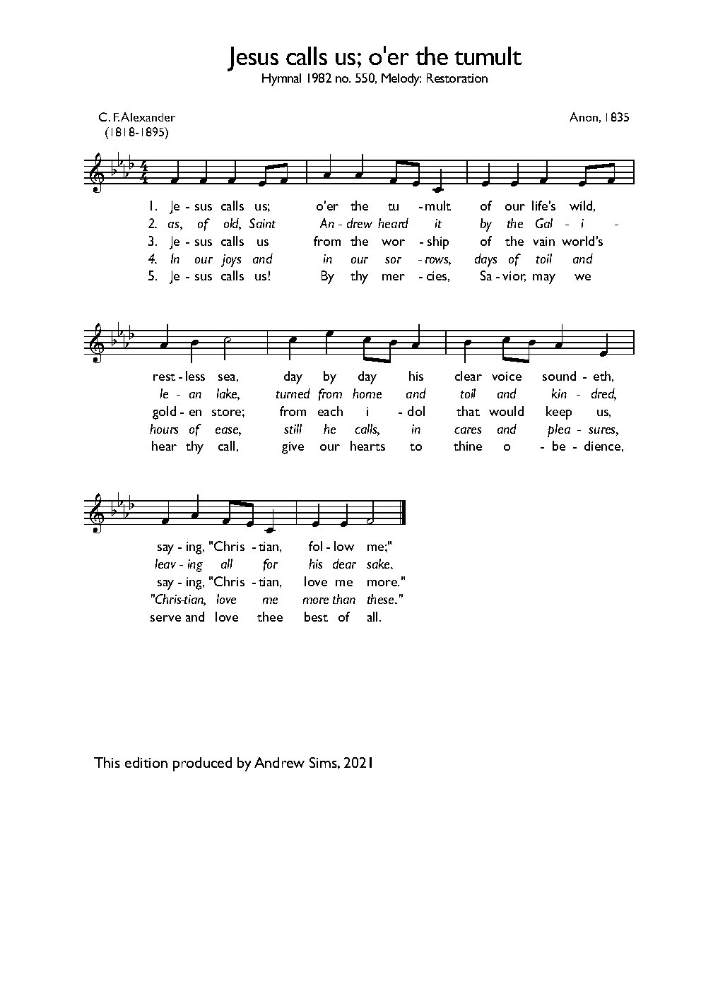 Jesus calls us; o’er the tumult