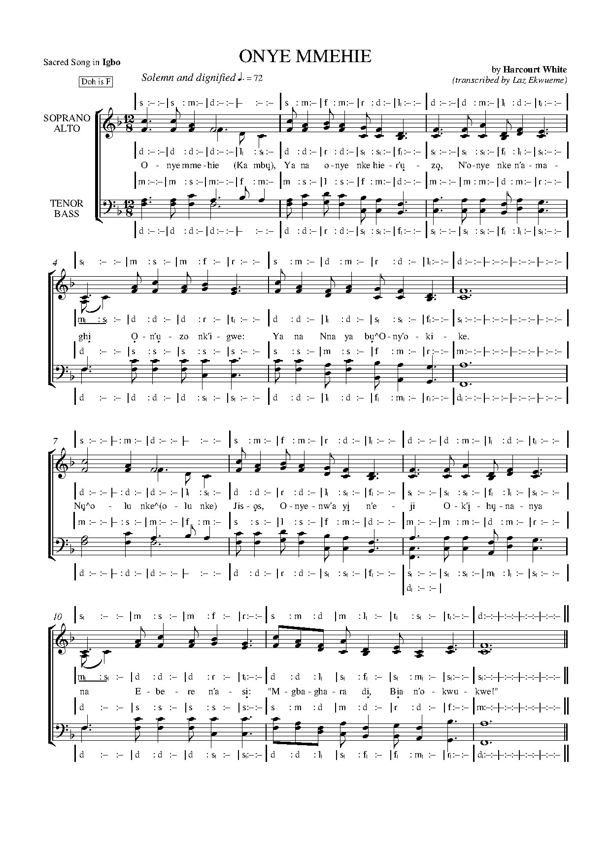 Harcourt Onye Mmehie - Download Choir Script PDF