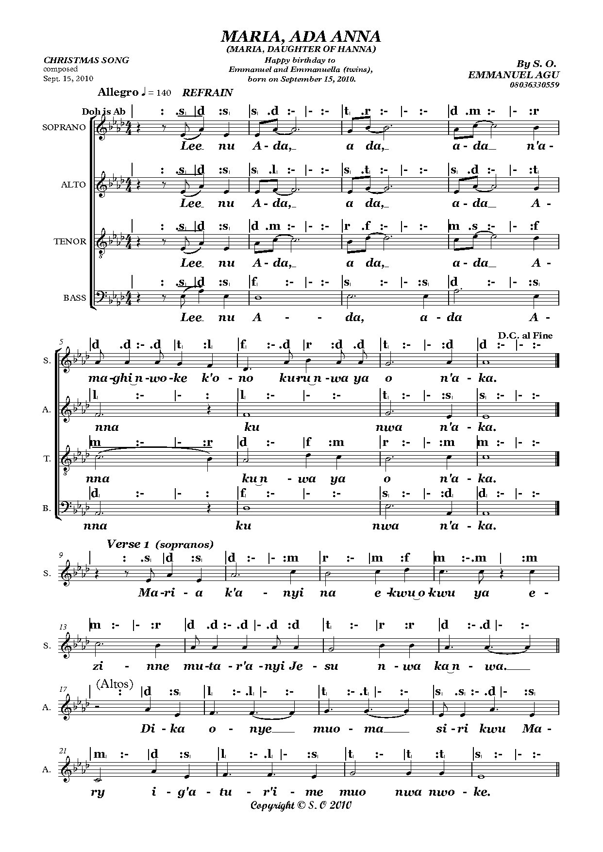 Maria, Ada Anna - Full Score
