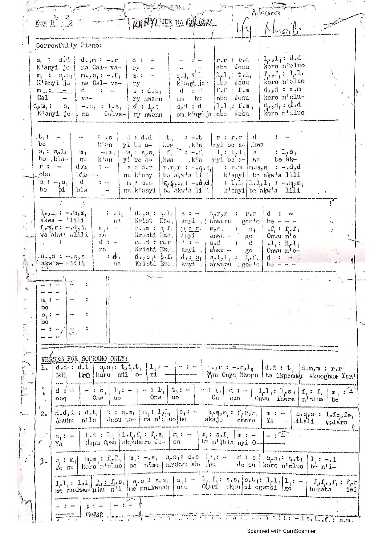 K Anyi Jee Na Calvary - Download Choir Script PDF