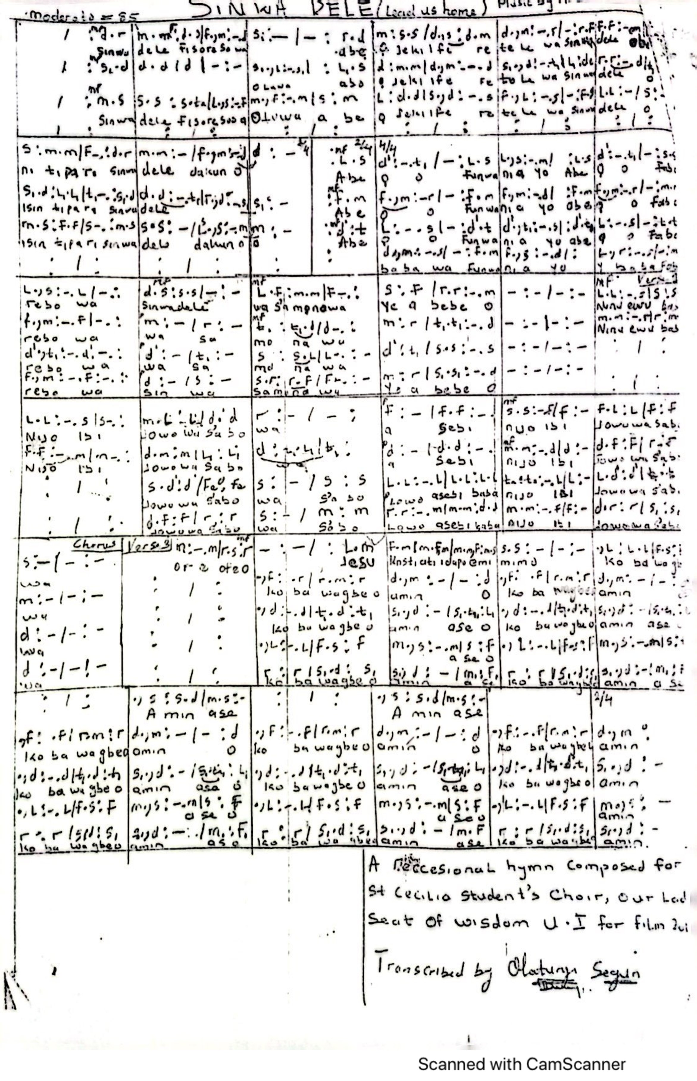 Sinwa D’ele - Download Choir Script PDF