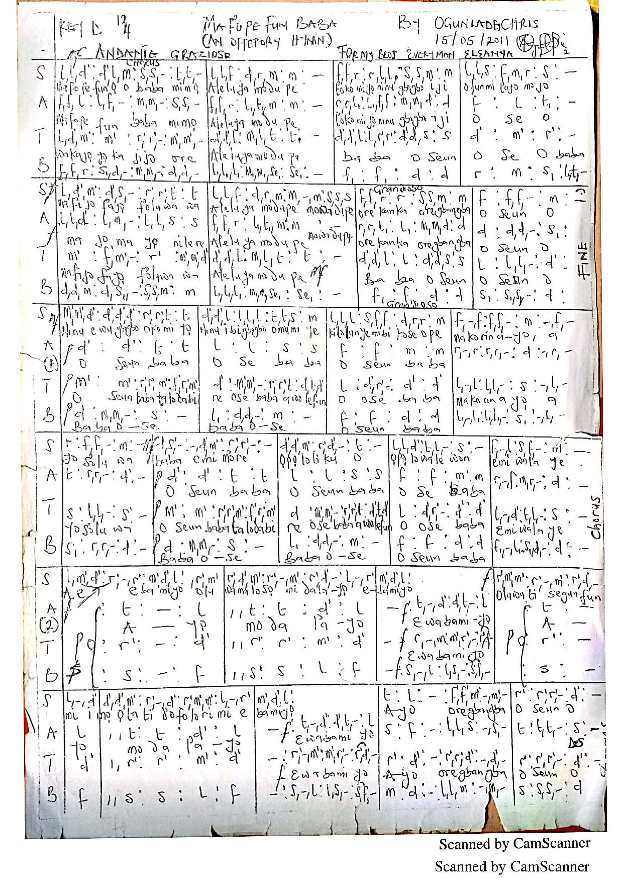 Ma Fo Pe Fun Baba, By Ogunlade Chris - Download Choir Script PDF
