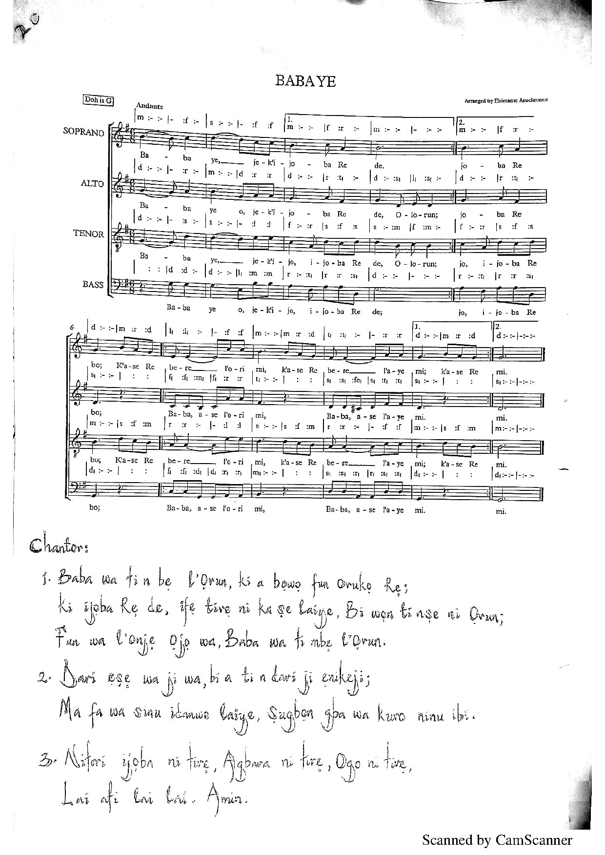 Baba Ye - Download Choir Script PDF