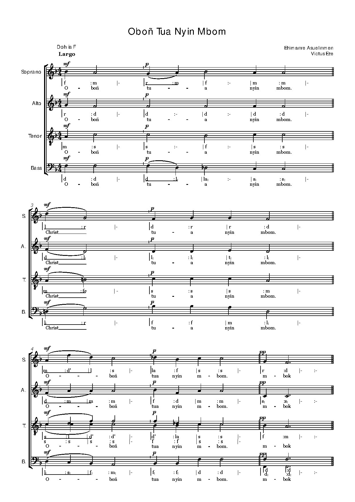 Oboñ Tua Nyin Mbom - Full Score - Download Choir Script PDF