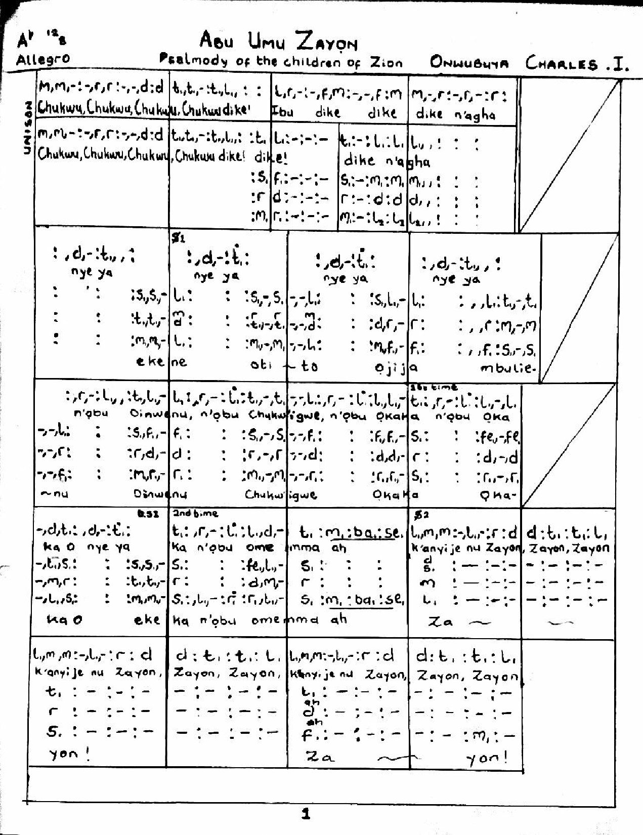 Abu Umu Zayon - Download Choir Script PDF