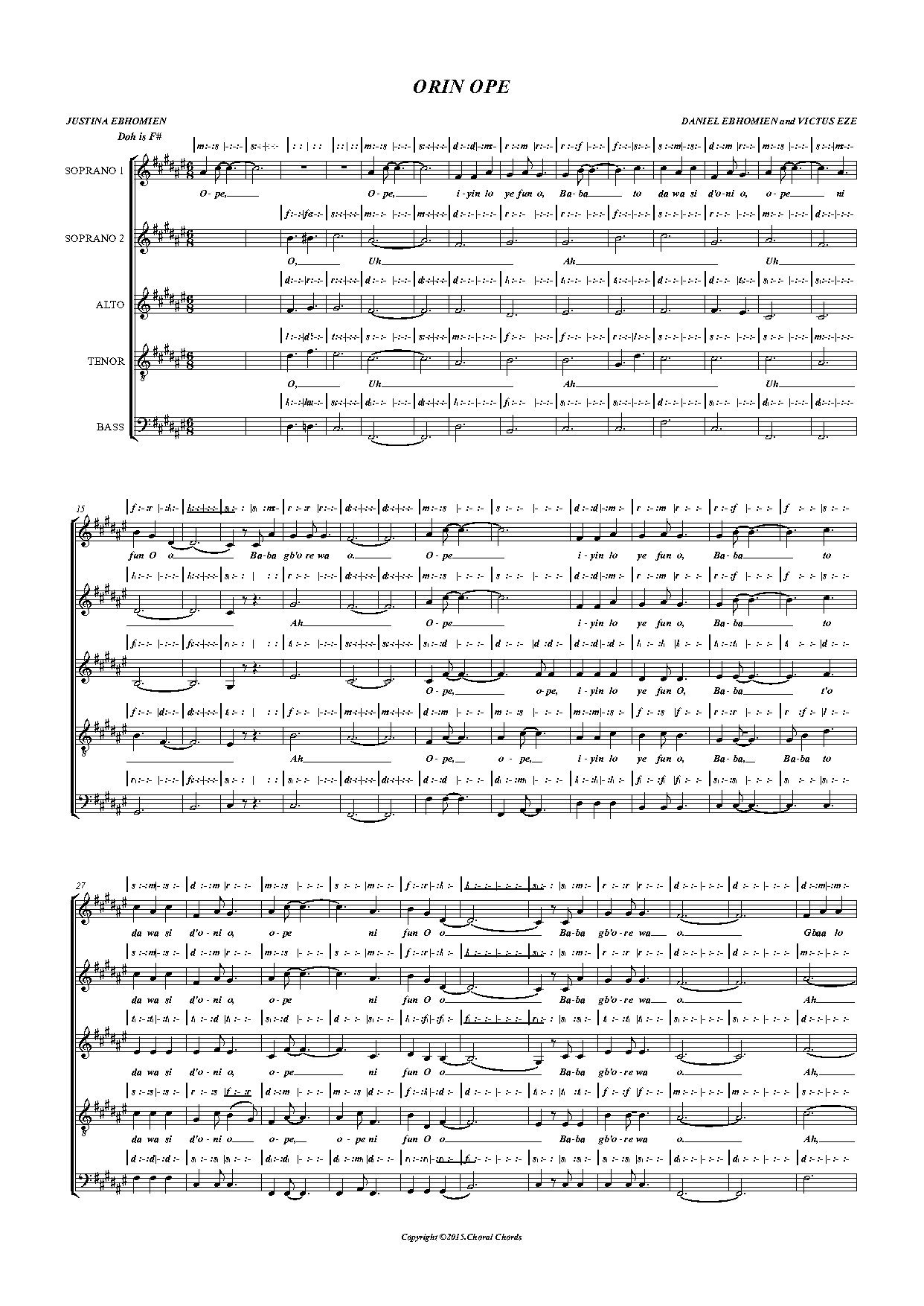 Orin Ope (no Instrument) - Download Choir Script PDF