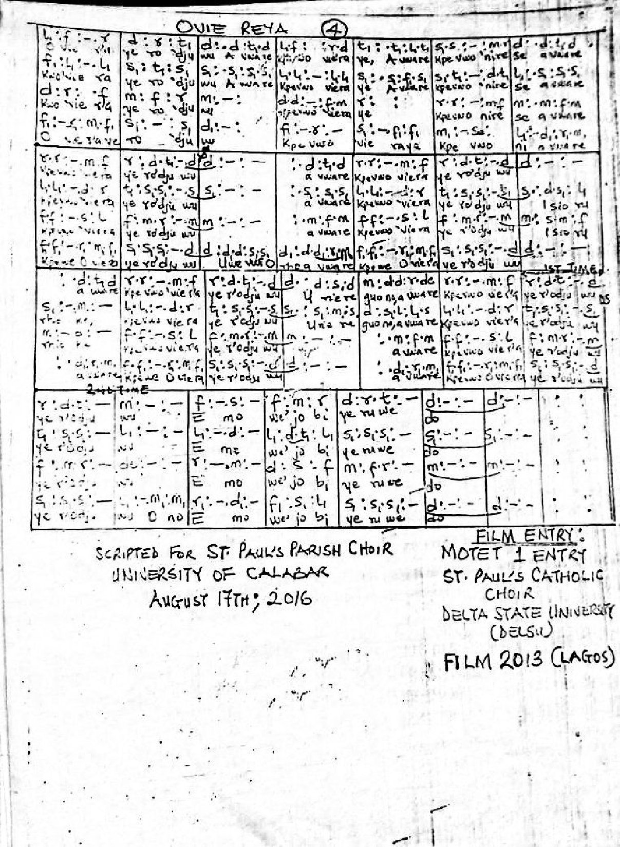 Oviere-ya - Download Choir Script PDF