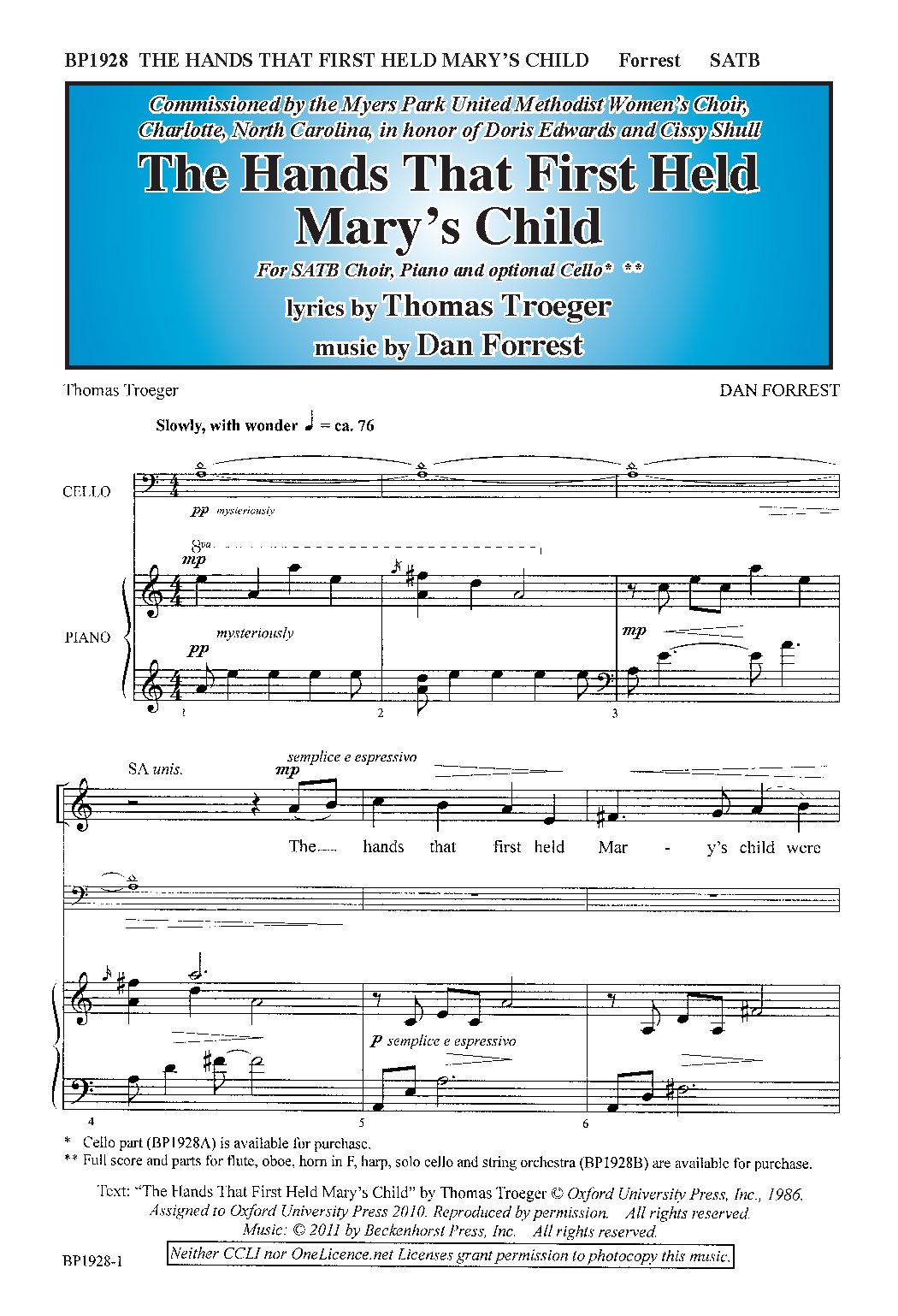 The Hands That First Held Mary S Child - Dan Forrest - Download Choir Script PDF