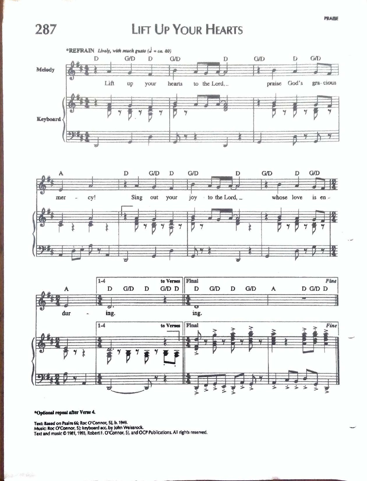Lift Up Your Hearts By Roc O Connor Sj - Download Choir Script PDF