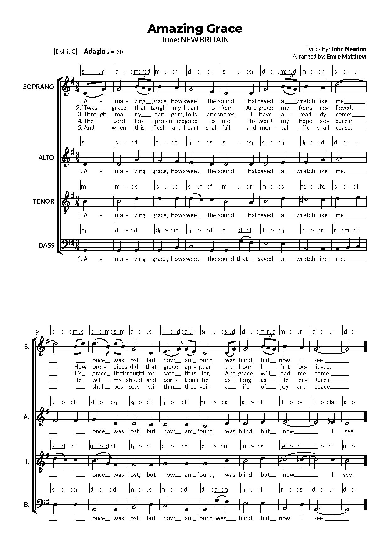 Amazing Grace -emre Matthew - Full Score - Download Choir Script PDF