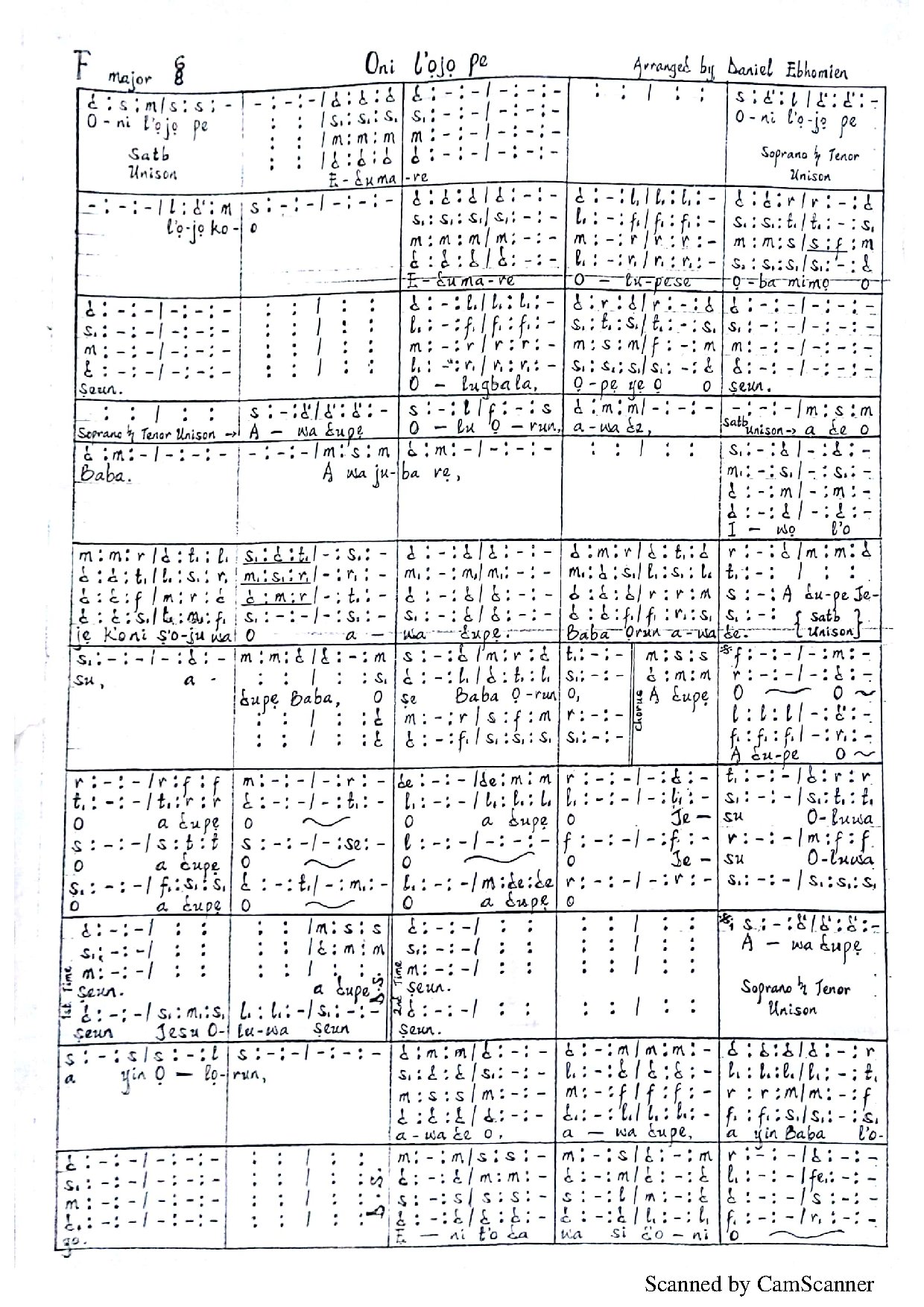 Oni L ọjọ Pe - Download Choir Script PDF